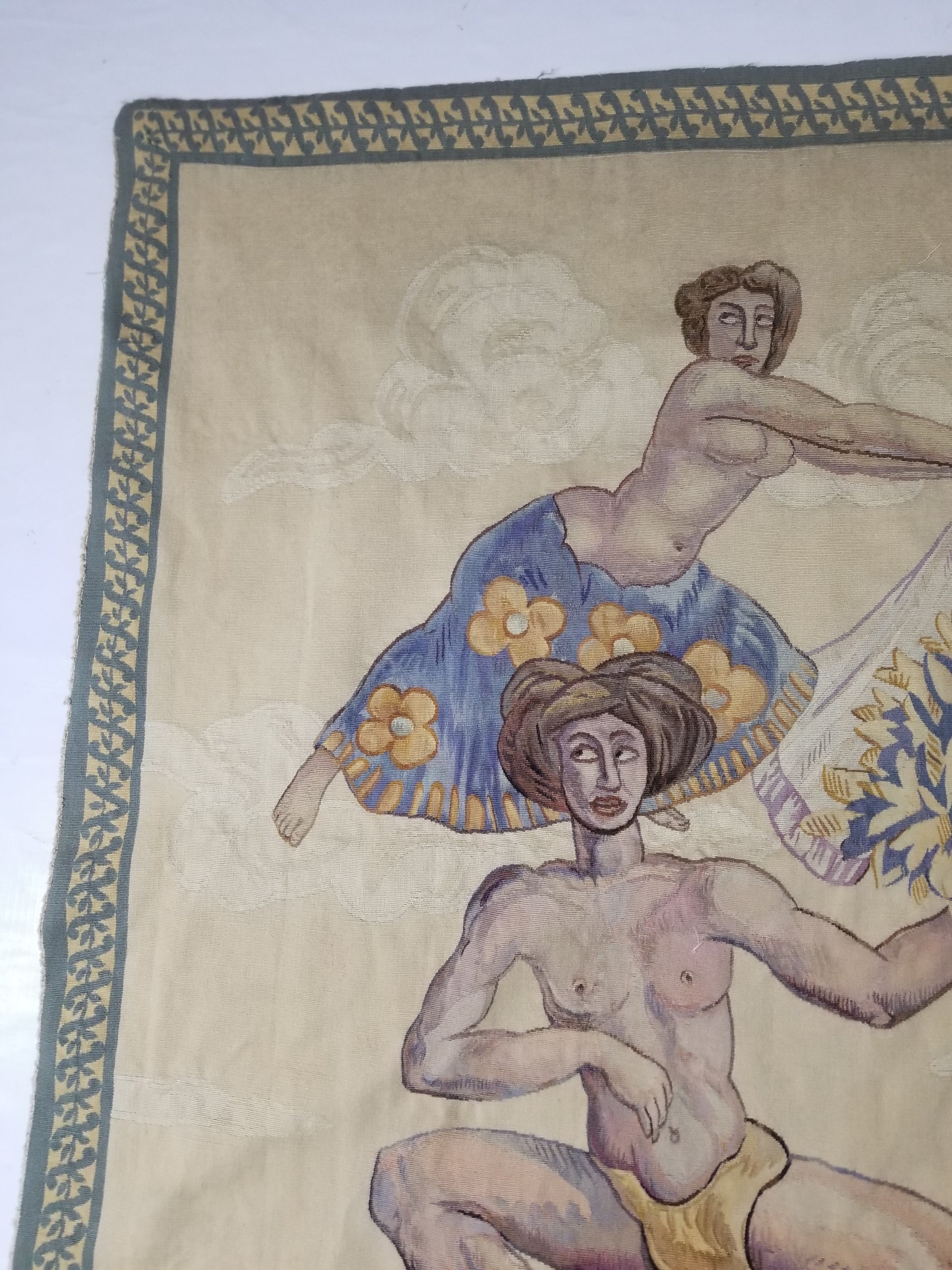 Antique 18thC French Aubusson Handwoven Wall Hanging Tapestry with Sign 192x145cm