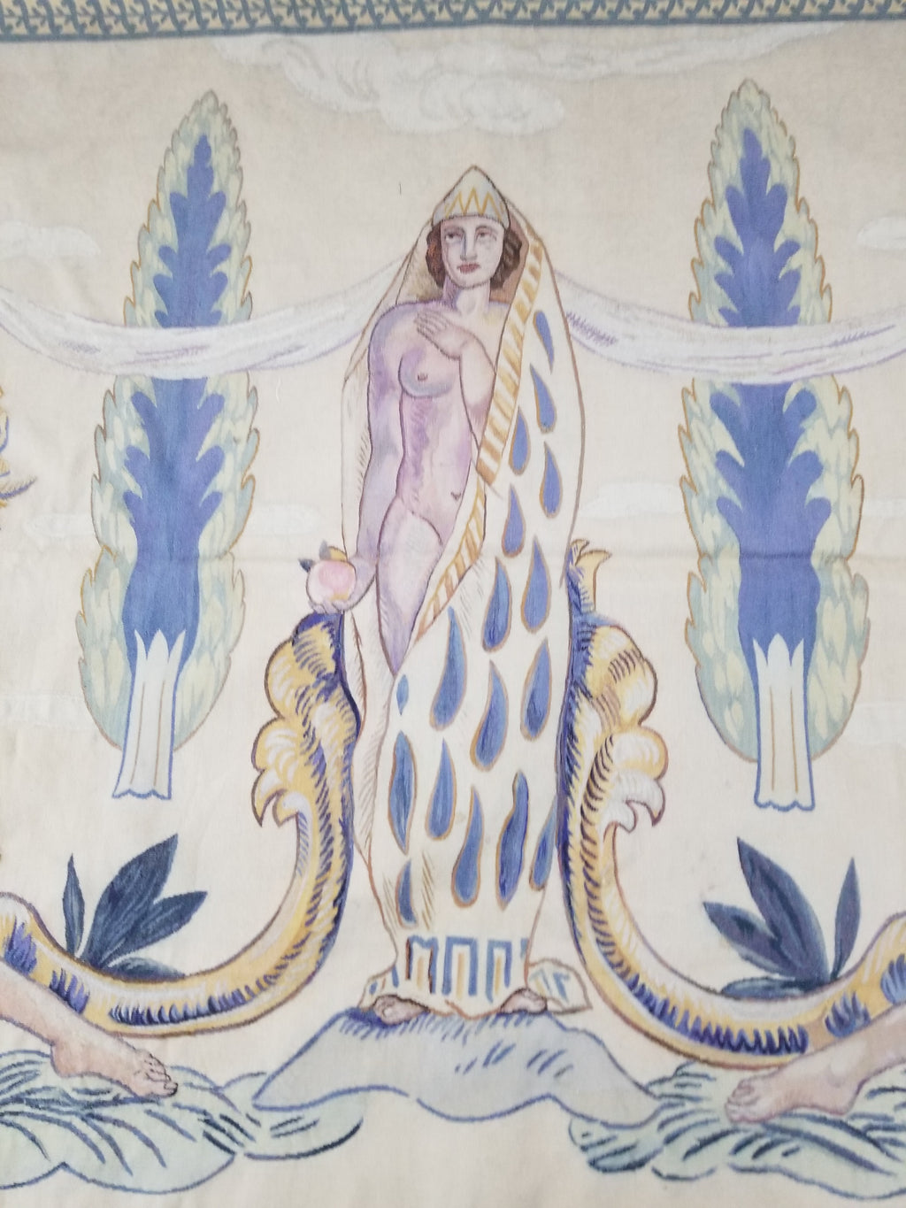 Antique 18thC French Aubusson Handwoven Wall Hanging Tapestry with Sign 192x145cm