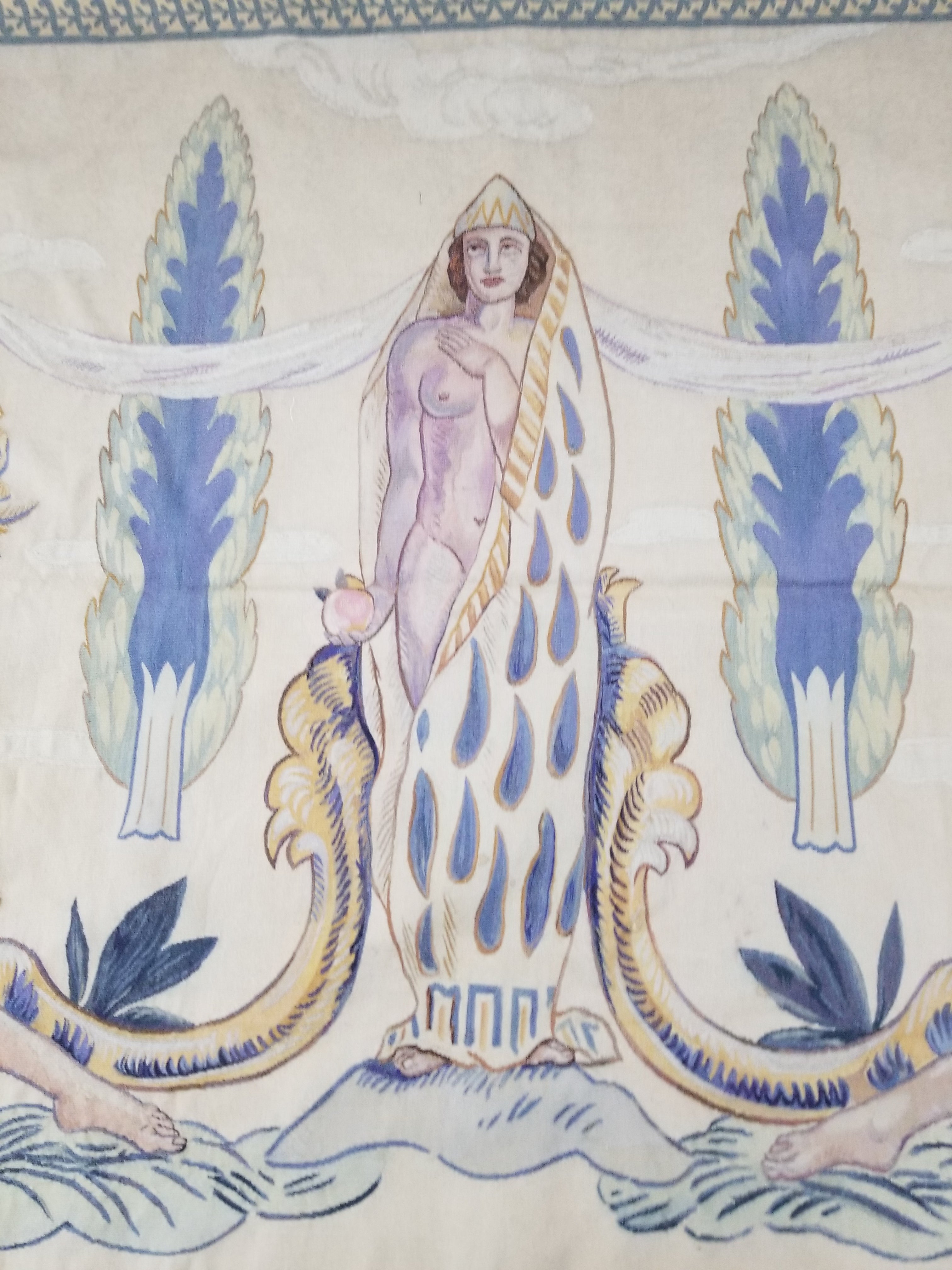 Antique 18thC French Aubusson Handwoven Wall Hanging Tapestry with Sign 192x145cm