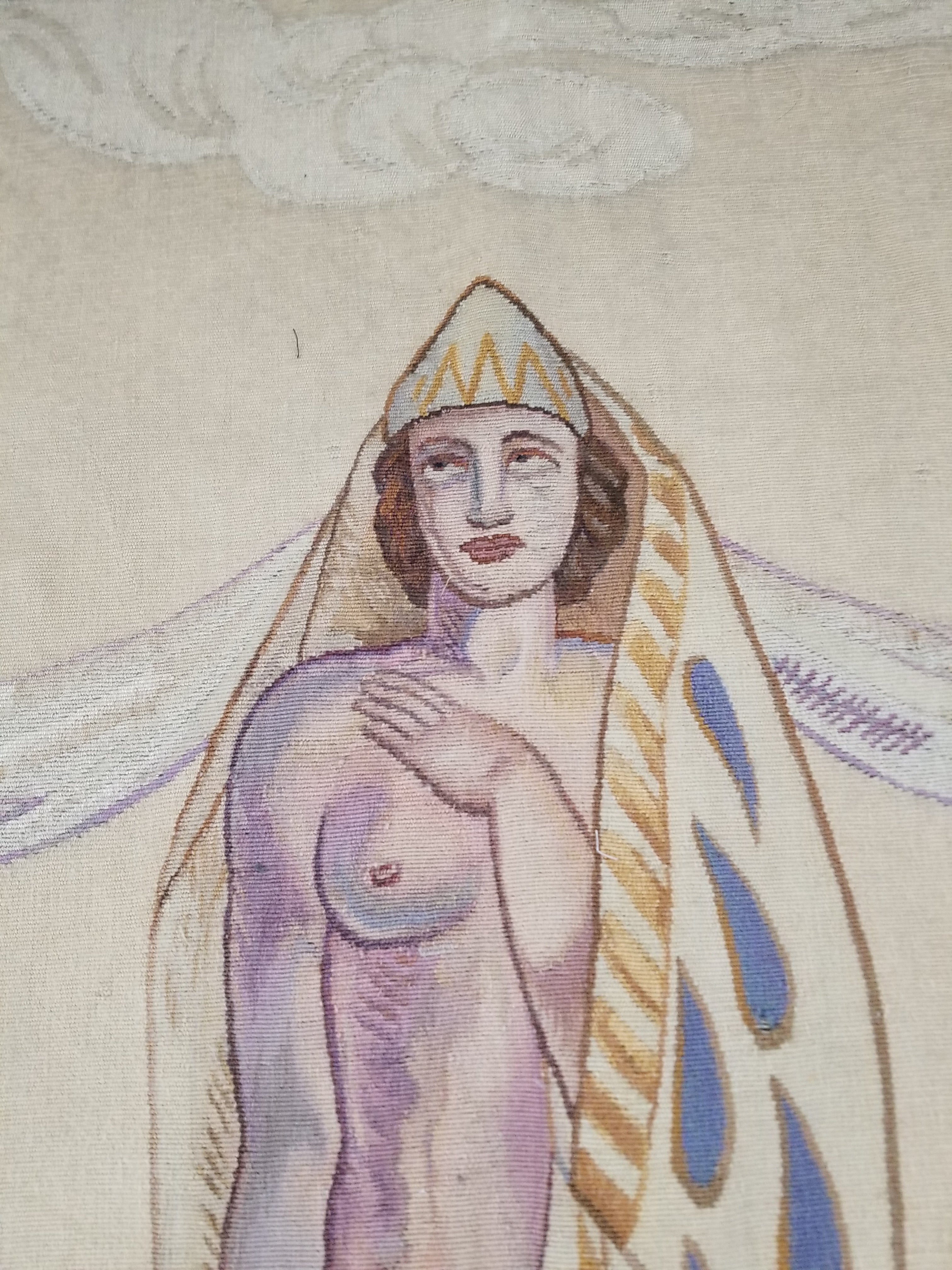 Antique 18thC French Aubusson Handwoven Wall Hanging Tapestry with Sign 192x145cm