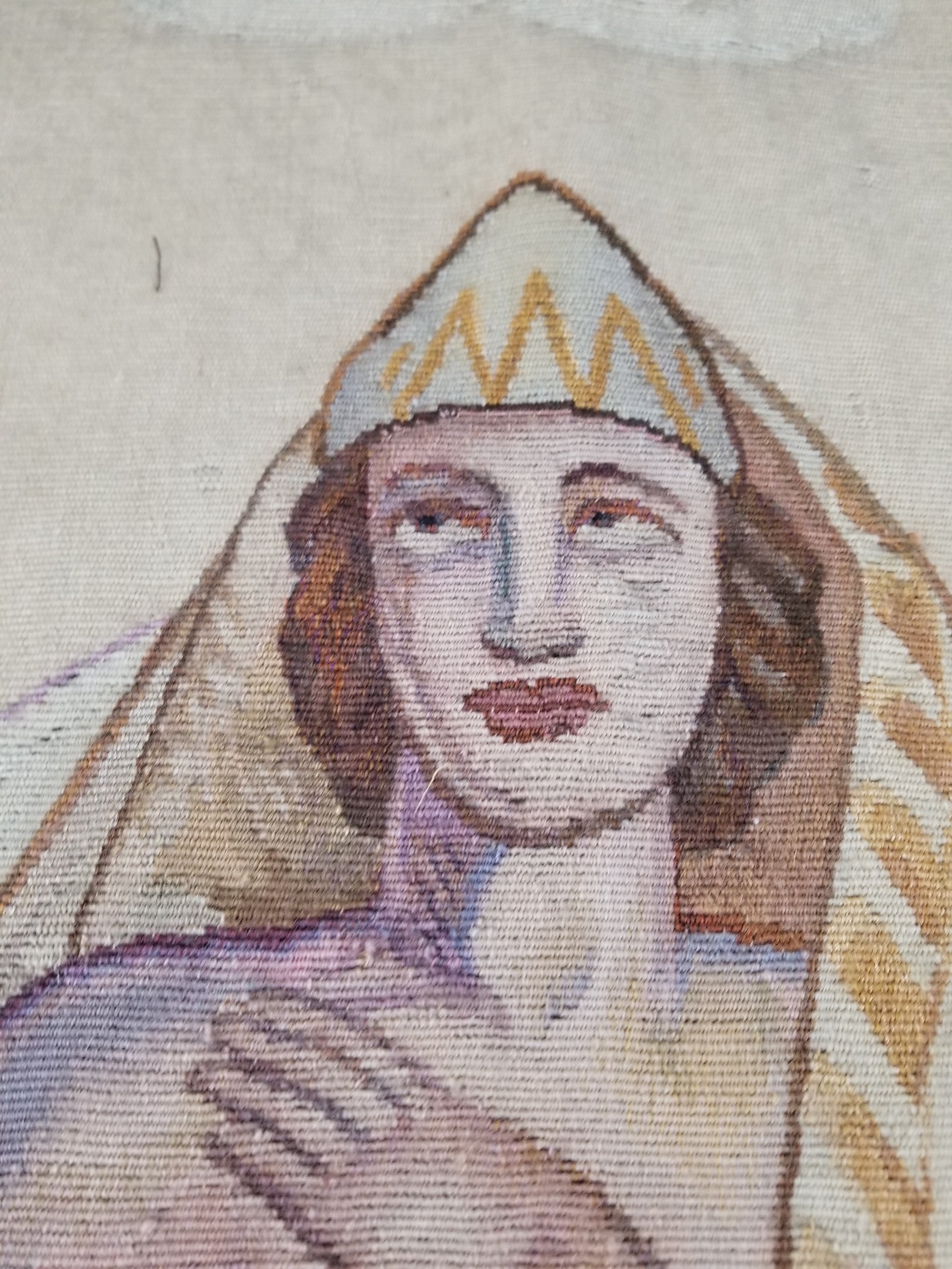 Antique 18thC French Aubusson Handwoven Wall Hanging Tapestry with Sign 192x145cm