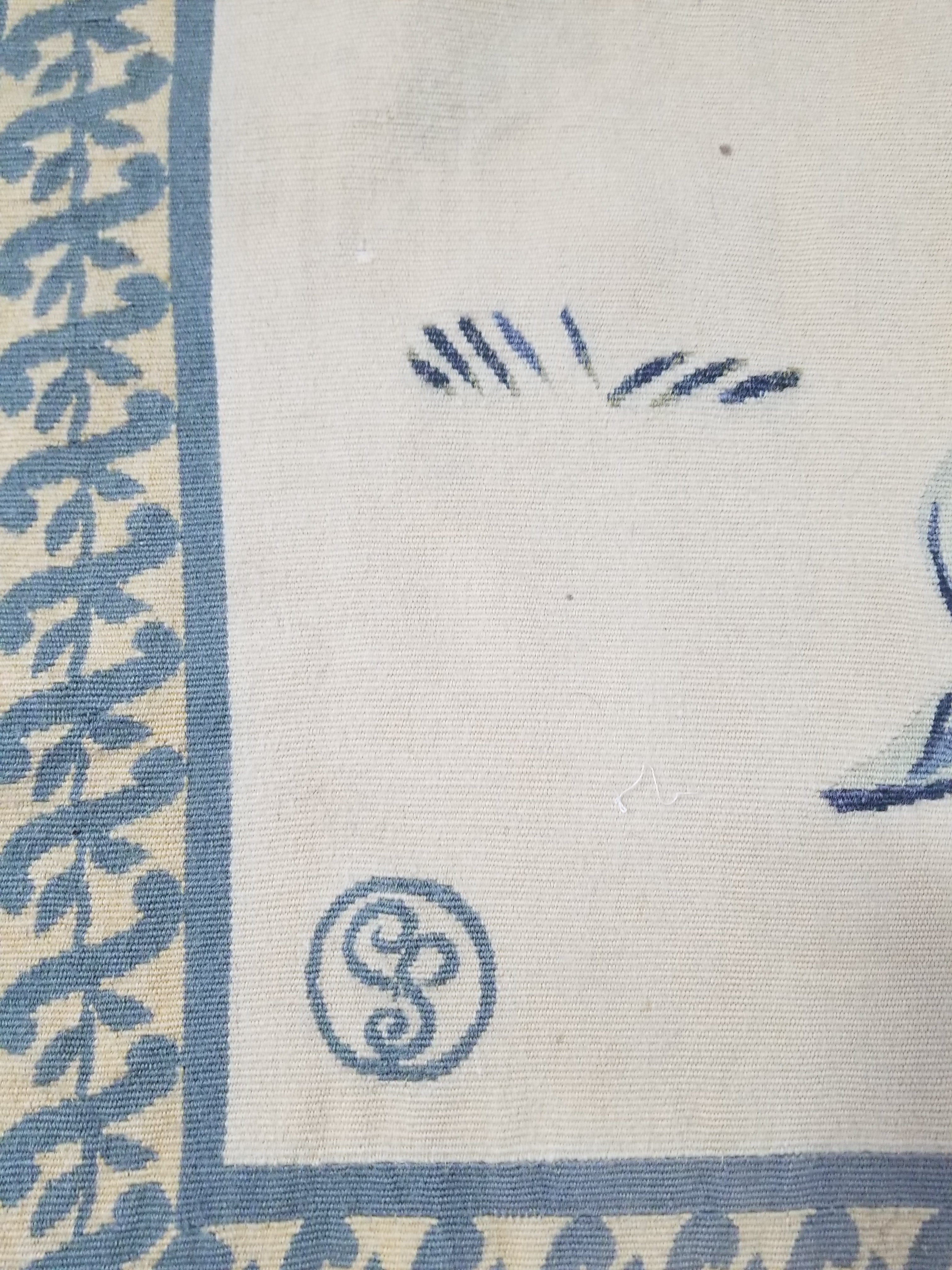 Antique 18thC French Aubusson Handwoven Wall Hanging Tapestry with Sign 192x145cm