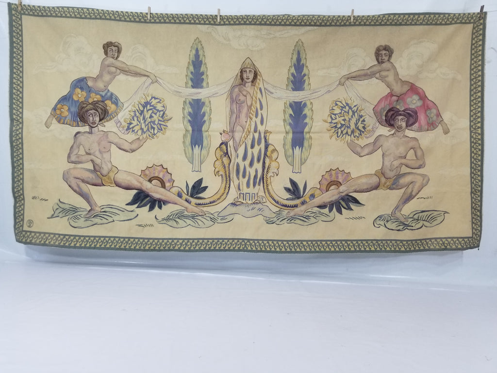 Antique 18thC French Aubusson Handwoven Wall Hanging Tapestry with Sign 192x145cm