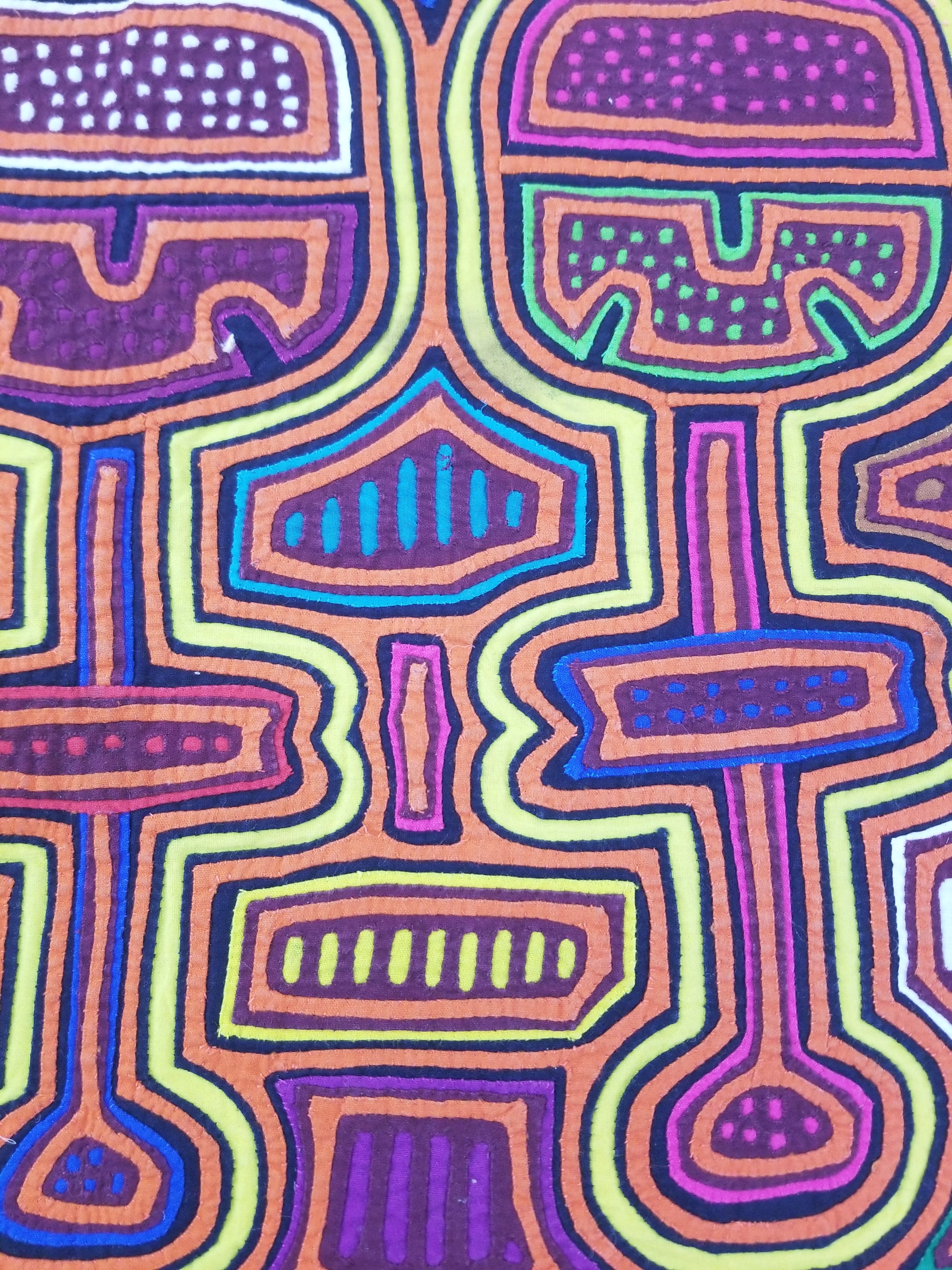 Vintage Traditional Kuna Mola Applique Work Folk Art Panel 46x36cm