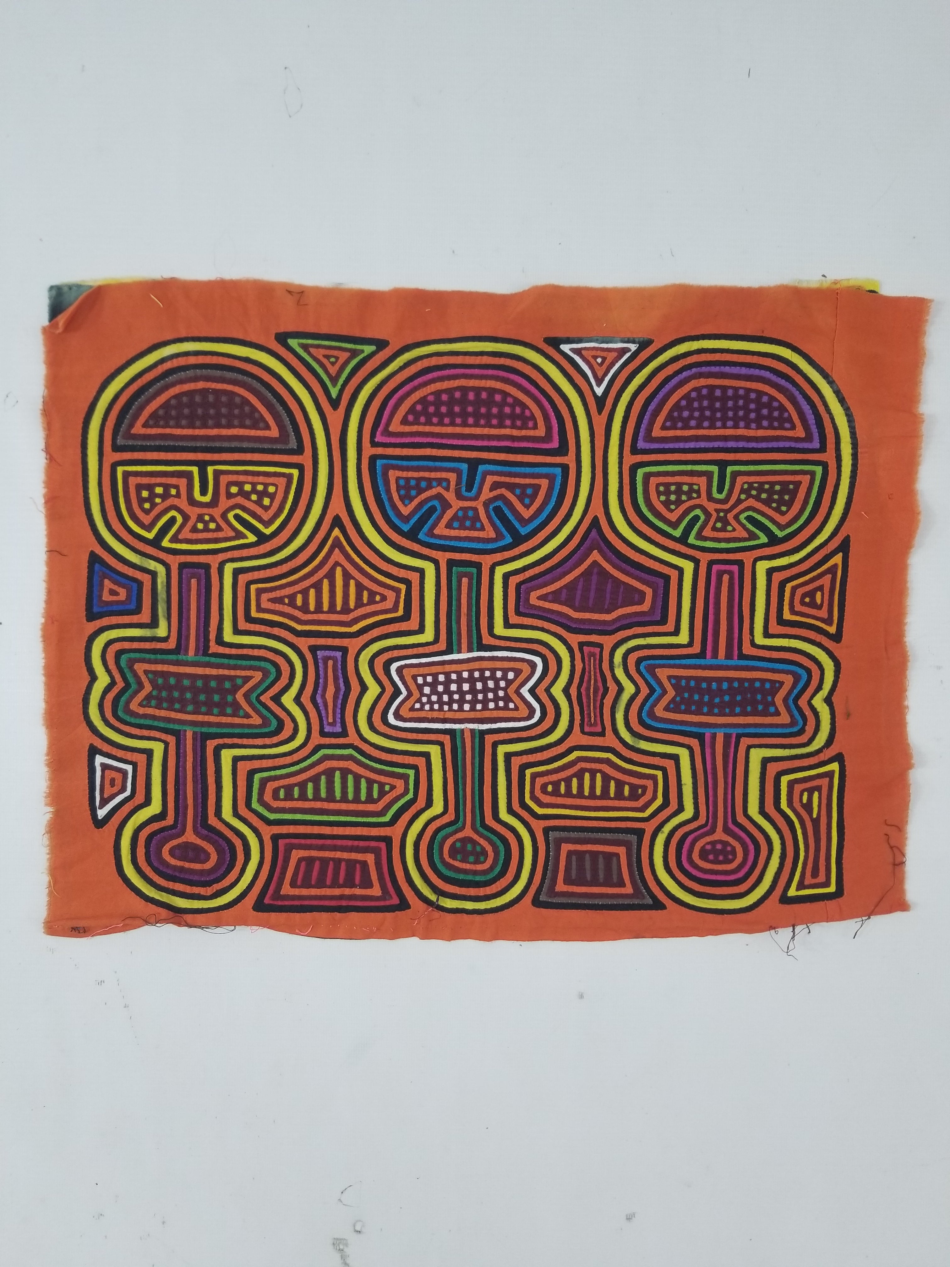 Vintage Traditional Kuna Mola Applique Work Folk Art Panel 48x36cm