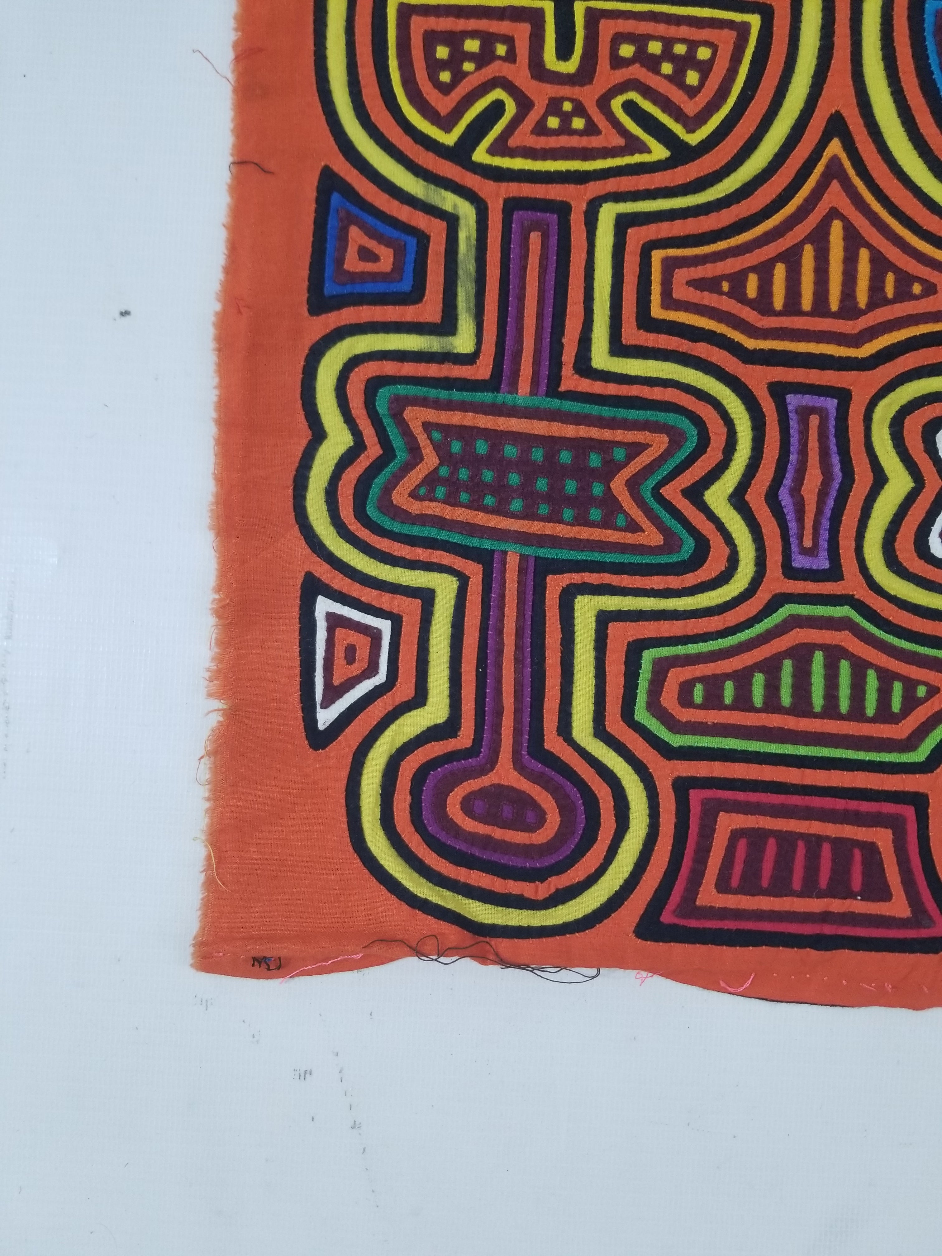 Vintage Traditional Kuna Mola Applique Work Folk Art Panel 48x36cm