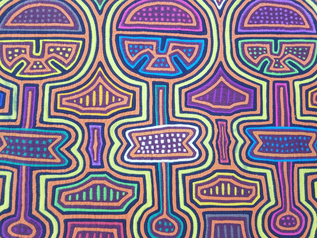 Vintage Traditional Kuna Mola Applique Work Folk Art Panel 48x36cm