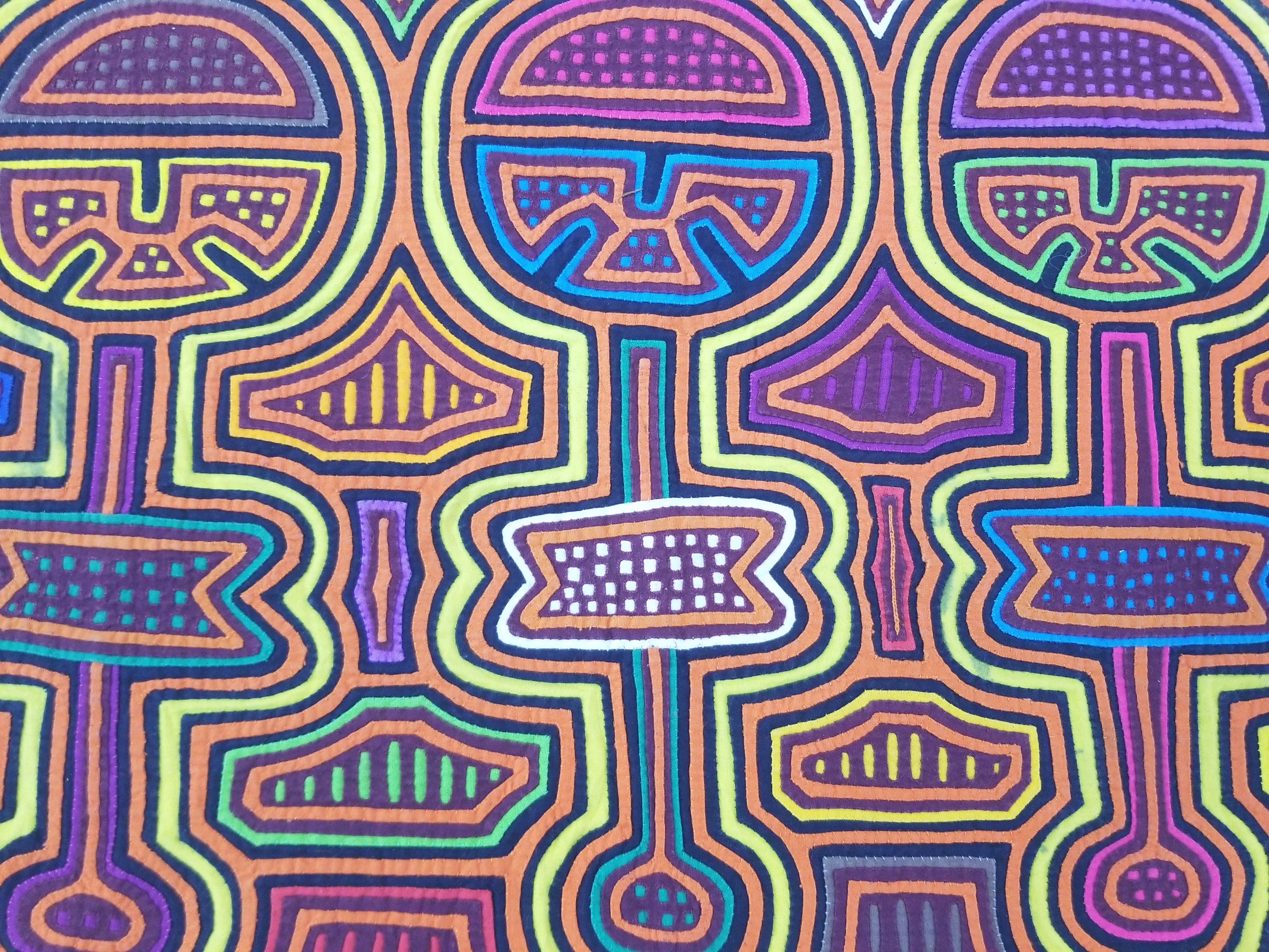 Vintage Traditional Kuna Mola Applique Work Folk Art Panel 48x36cm