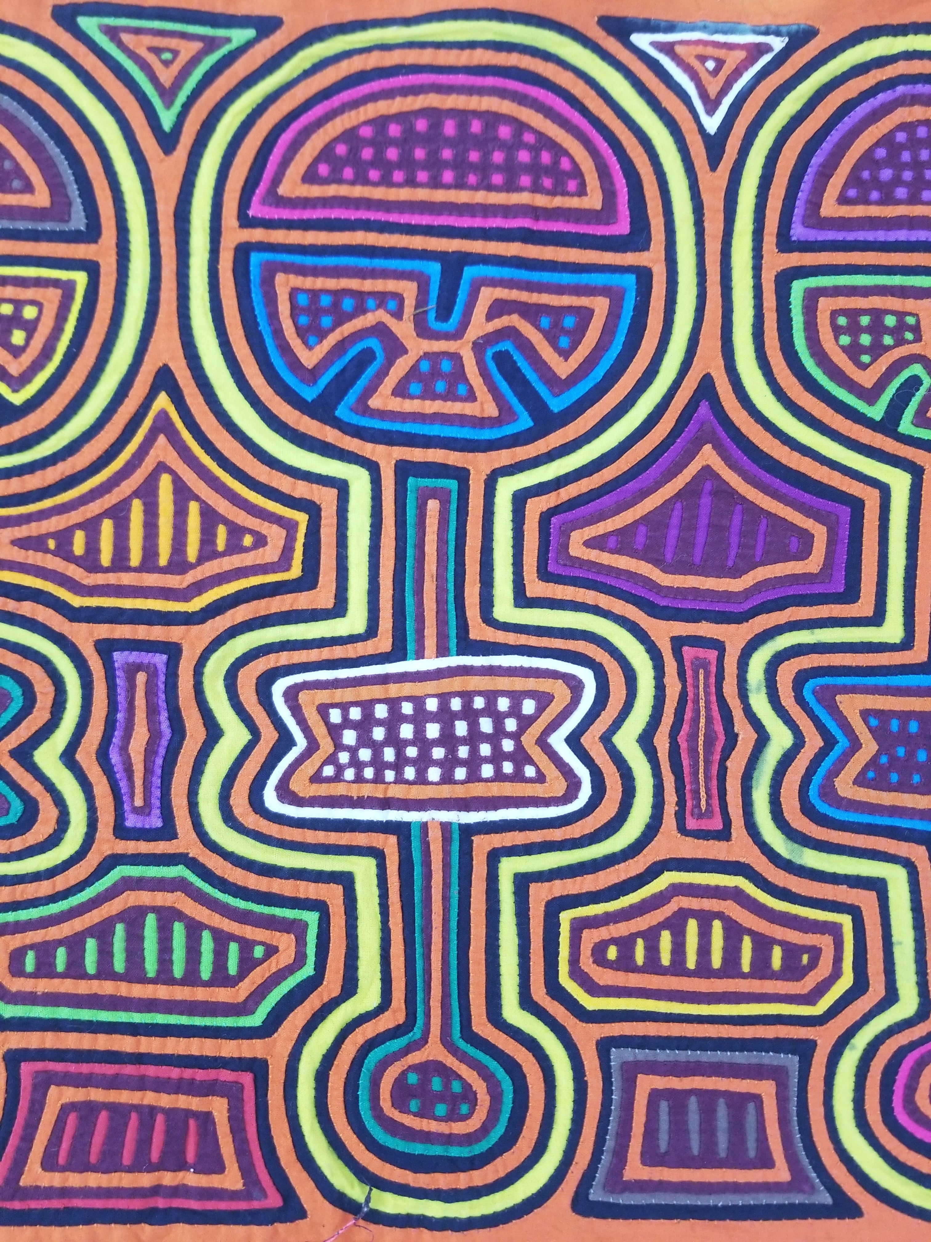 Vintage Traditional Kuna Mola Applique Work Folk Art Panel 48x36cm