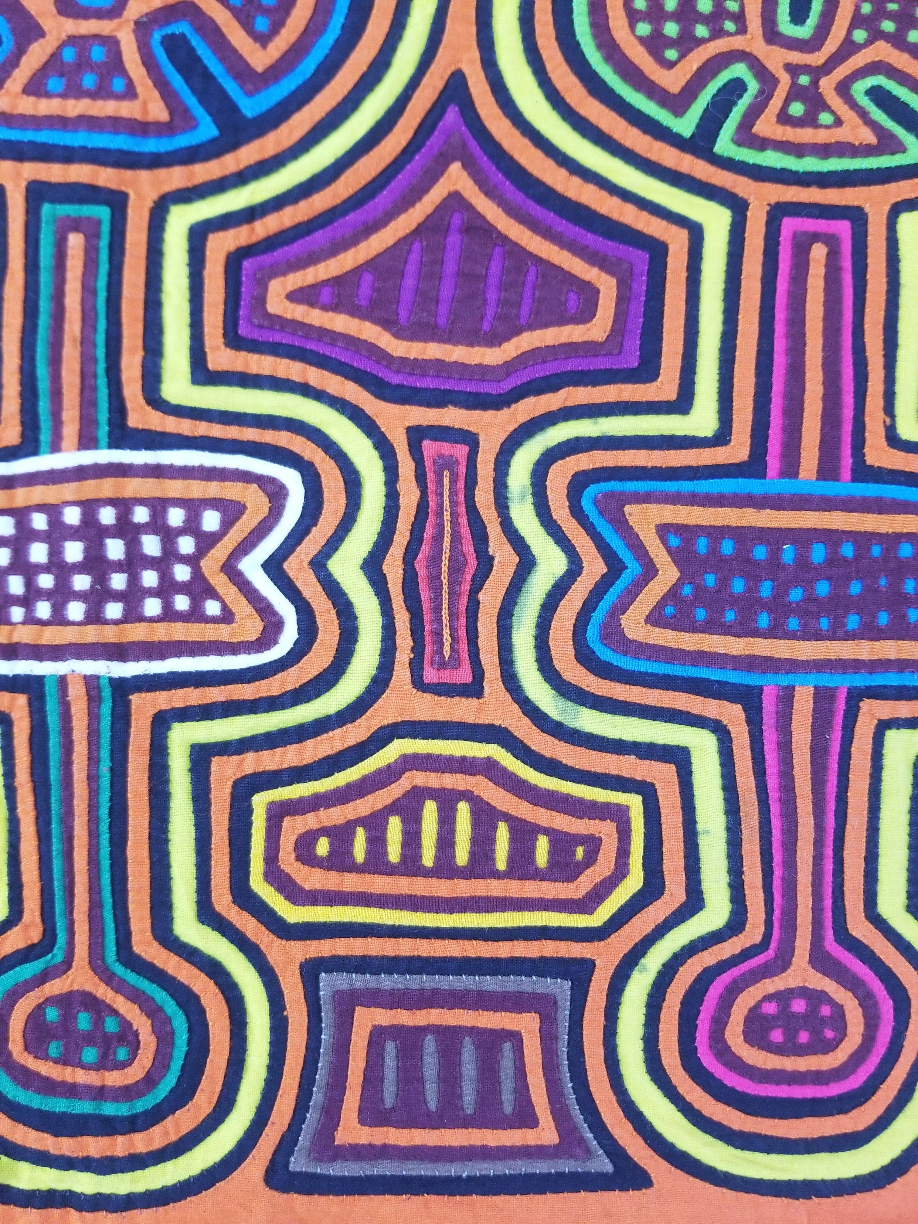 Vintage Traditional Kuna Mola Applique Work Folk Art Panel 48x36cm