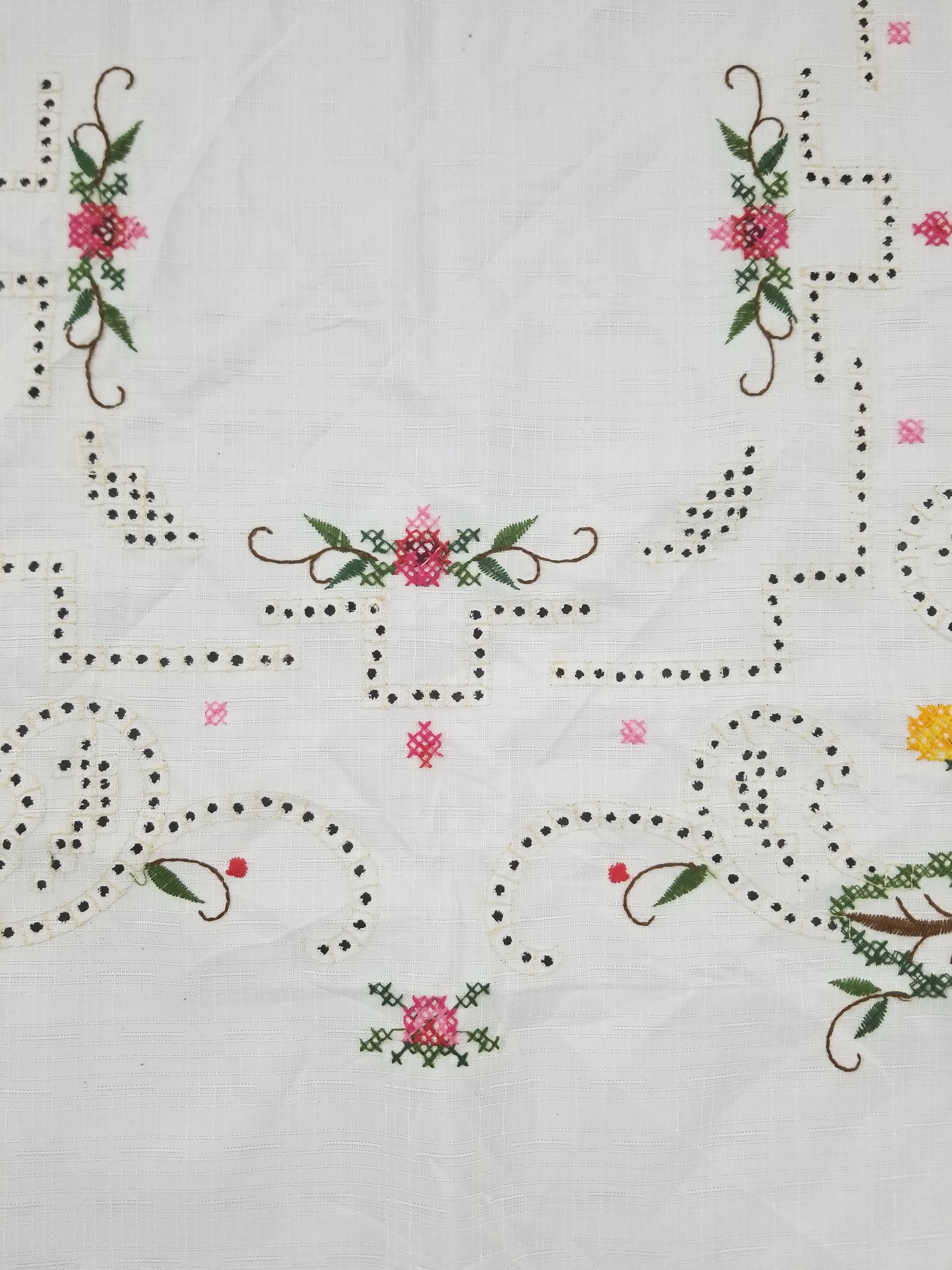 Vintage Beautiful Cross Stitch Hand Embroidered Floral Tablecloth 176x131cm