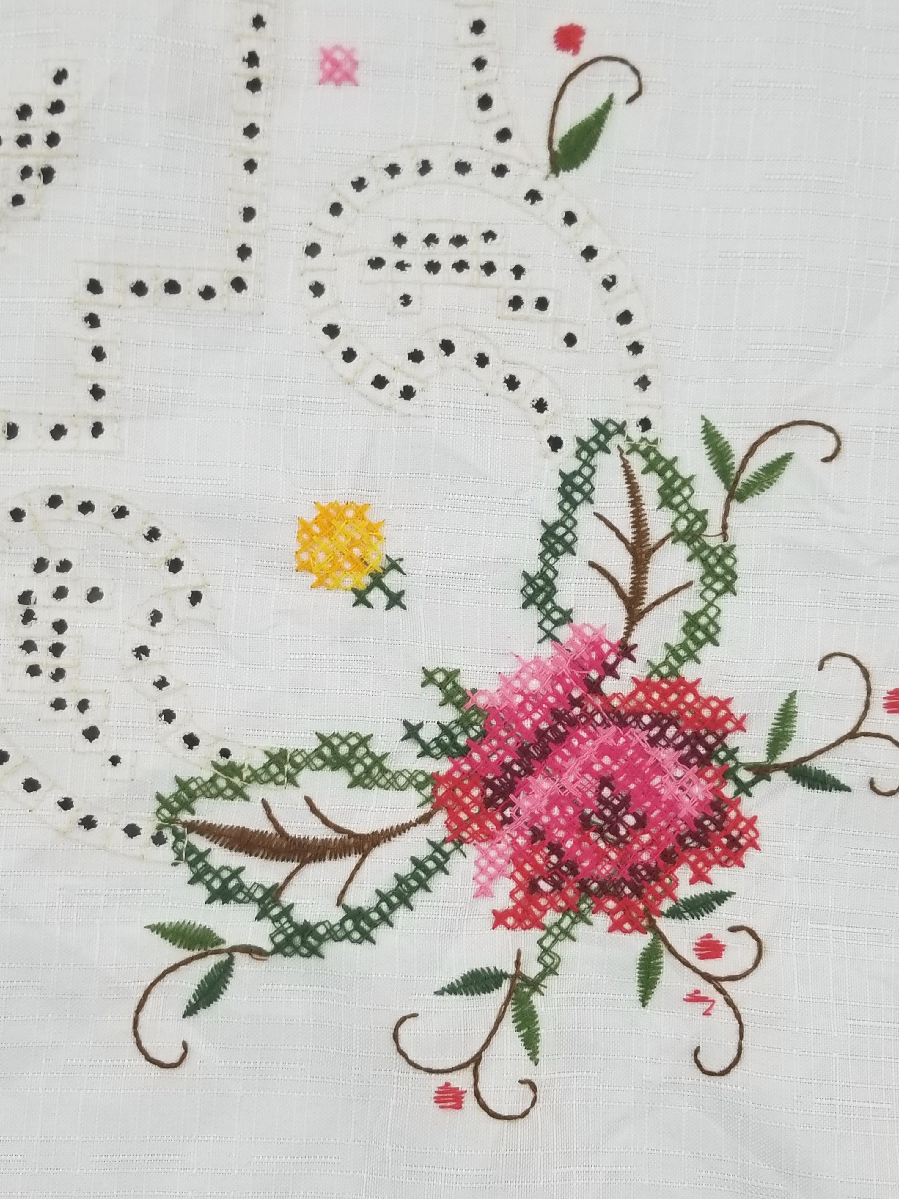 Vintage Beautiful Cross Stitch Hand Embroidered Floral Tablecloth 176x131cm