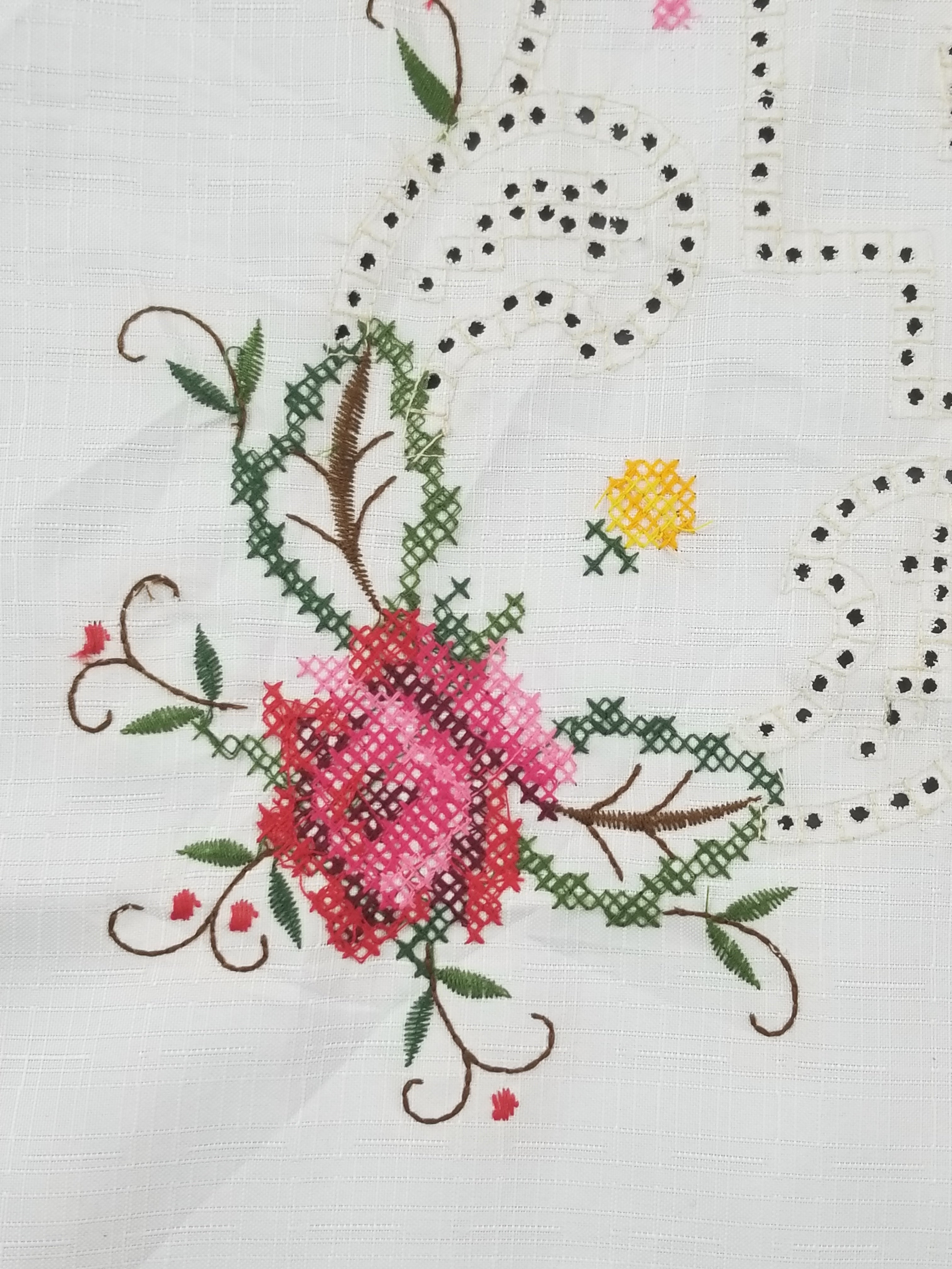 Vintage Beautiful Cross Stitch Hand Embroidered Floral Tablecloth 176x131cm
