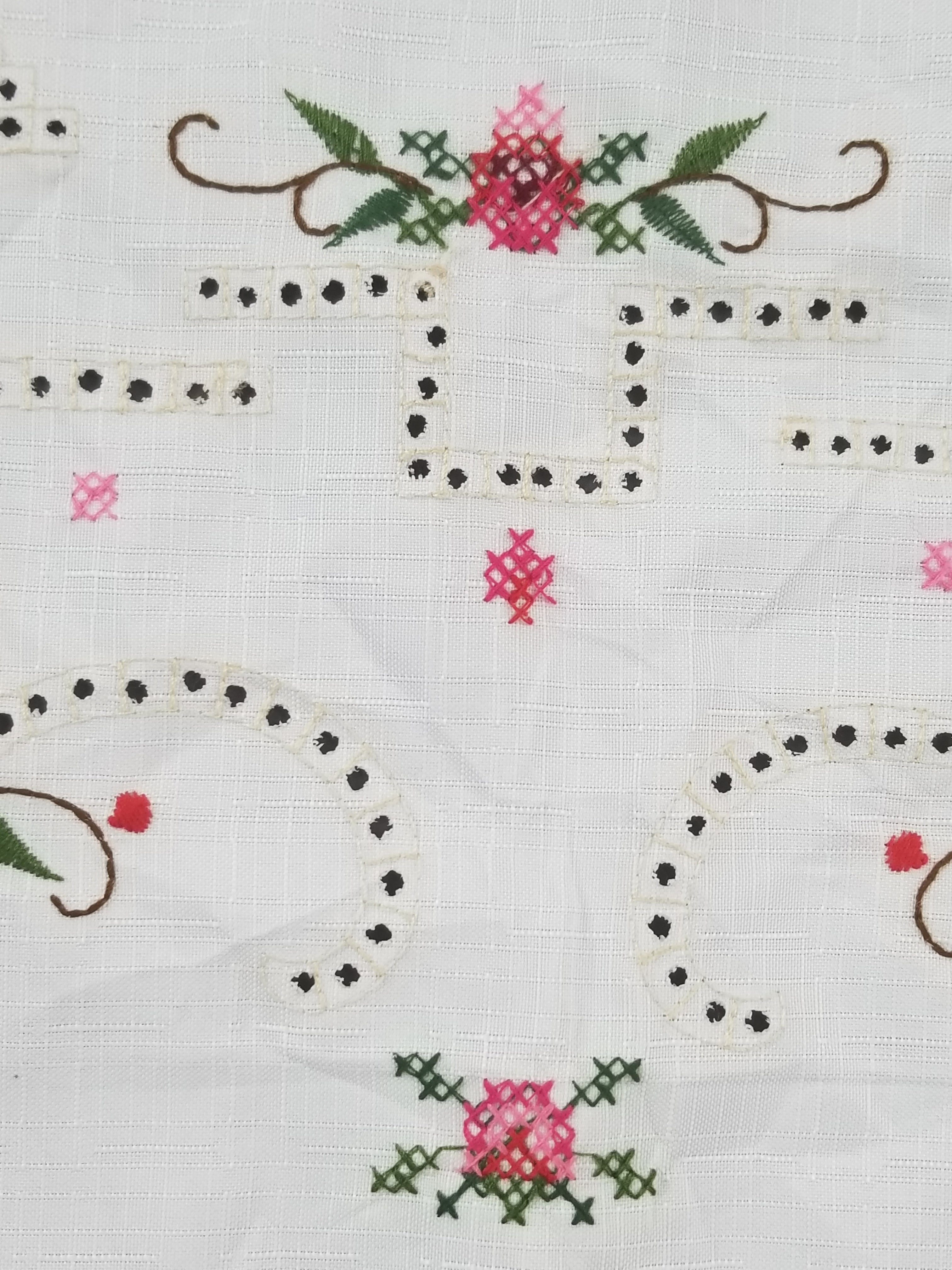 Vintage Beautiful Cross Stitch Hand Embroidered Floral Tablecloth 176x131cm