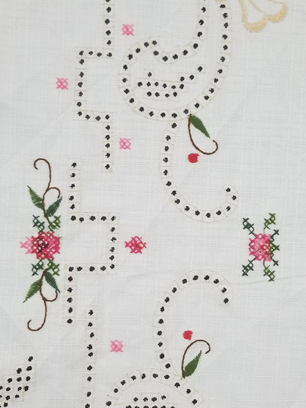 Vintage Beautiful Cross Stitch Hand Embroidered Floral Tablecloth 176x131cm