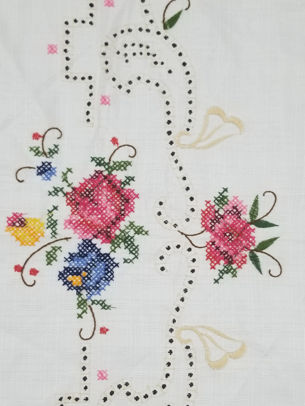 Vintage Beautiful Cross Stitch Hand Embroidered Floral Tablecloth 176x131cm