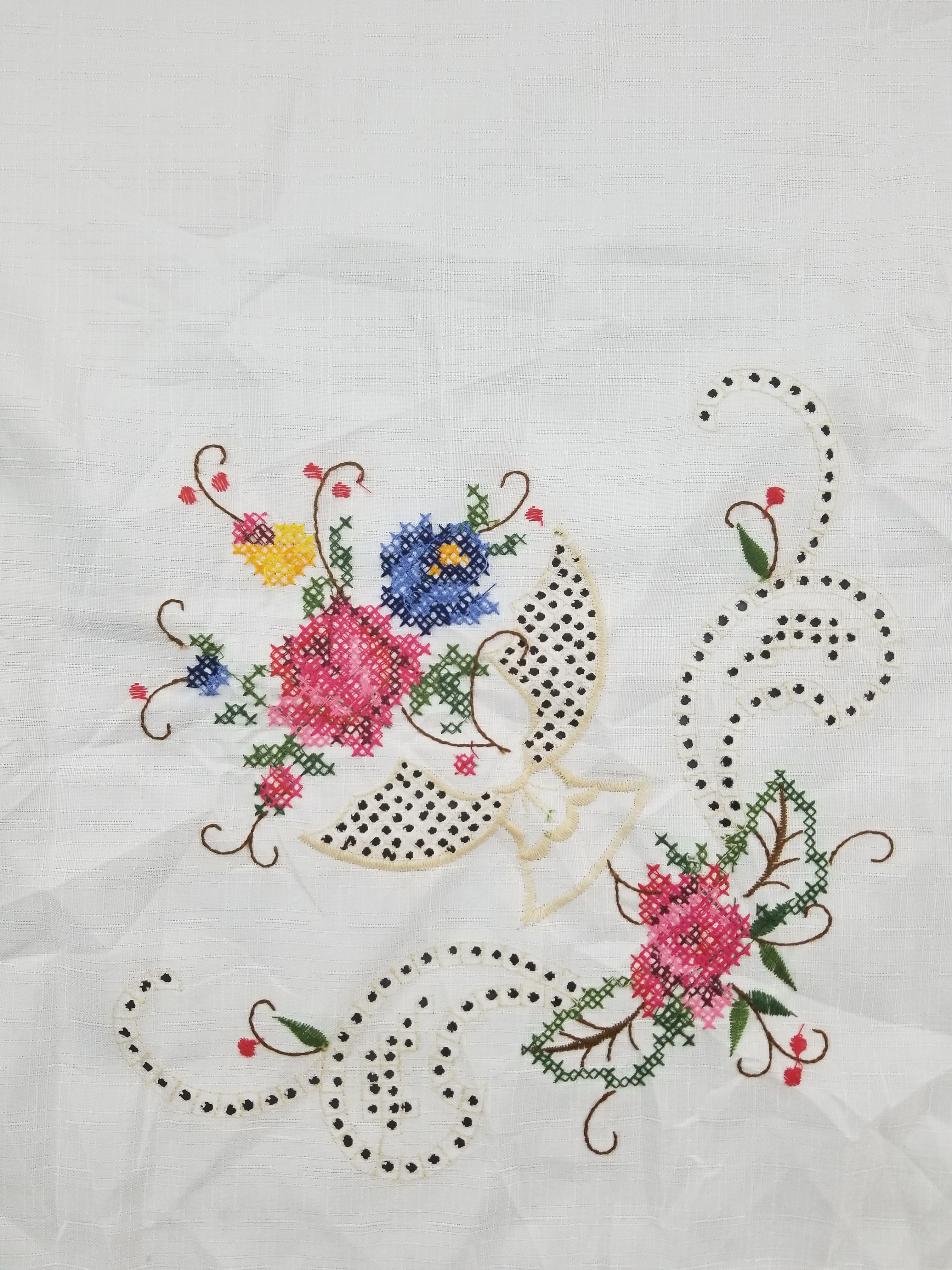 Vintage Beautiful Cross Stitch Hand Embroidered Floral Tablecloth 176x131cm