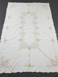 Vintage Beautiful Floral Madeira Hand Embroidered Tablecloth 242x158cm
