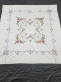 Vintage Beautiful Cross Stitch Hand Embroidered Floral Tablecloth 124x121cm