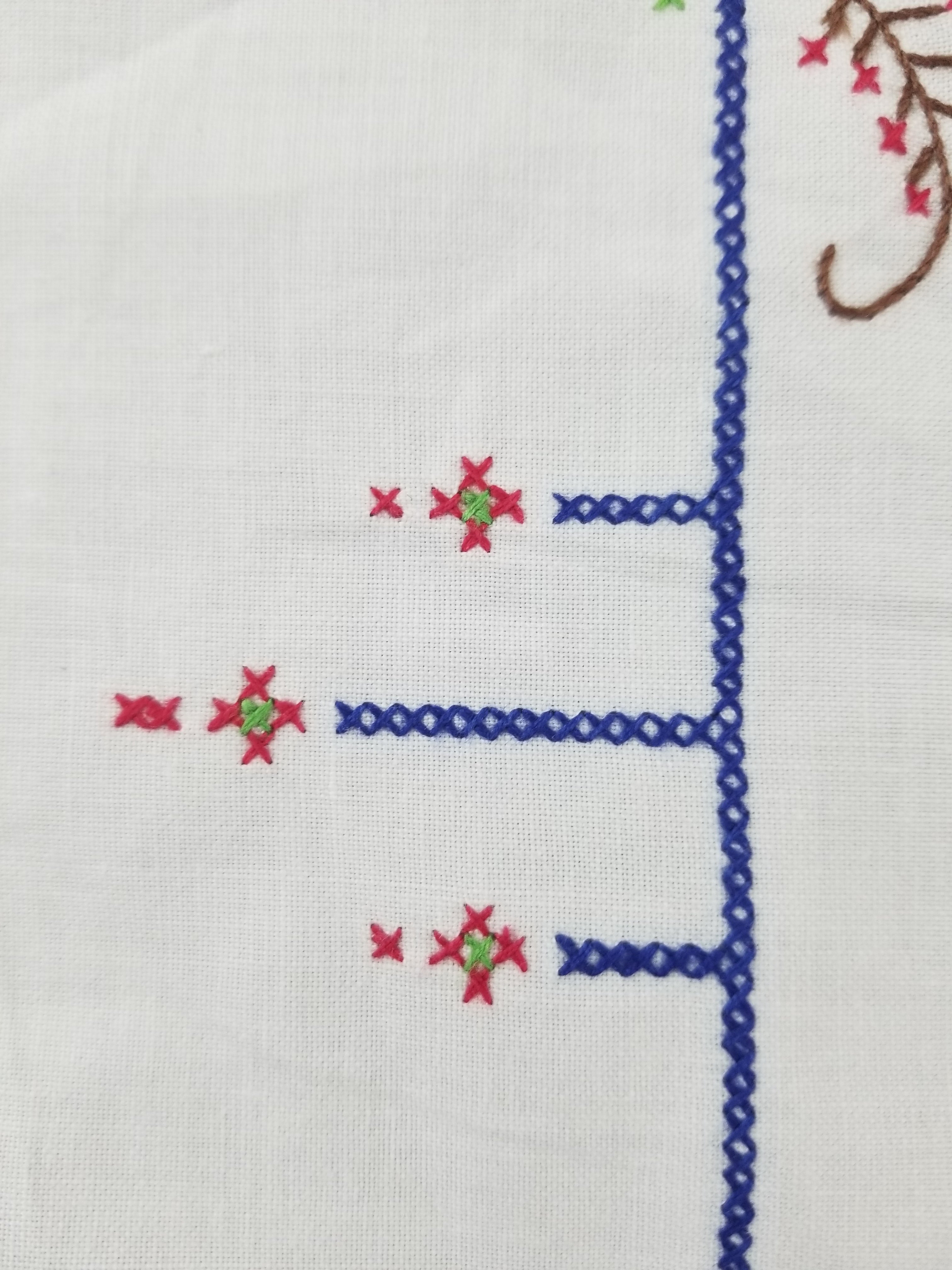 Vintage Beautiful Cross Stitch Hand Embroidered Floral Tablecloth 124x121cm
