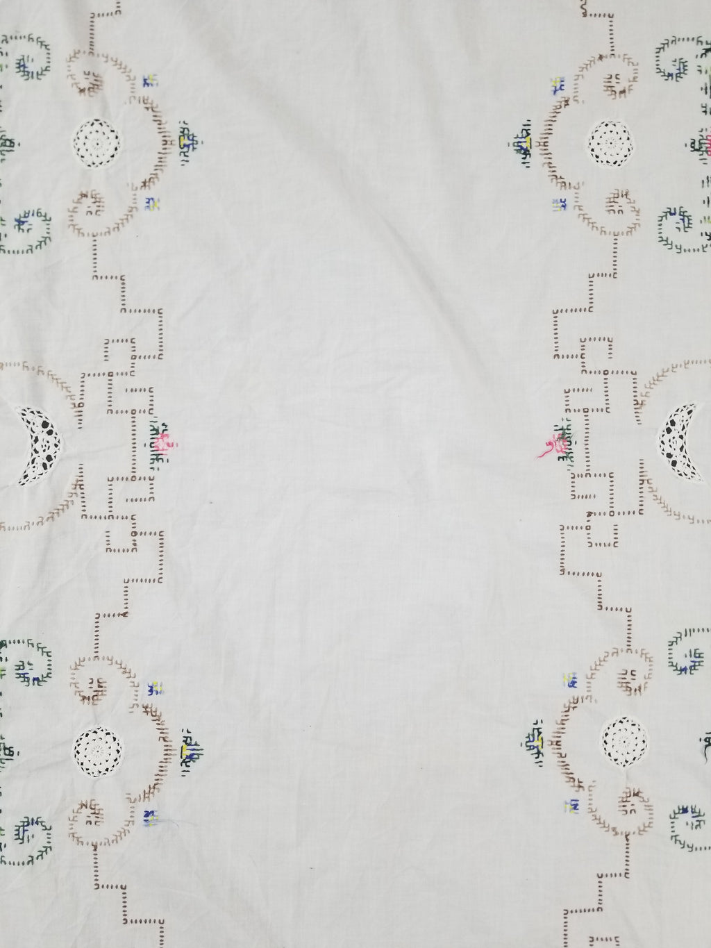 Vintage Cross Stitch Hand Embroidered Floral Scalloped Edges Tablecloth 250x168cm