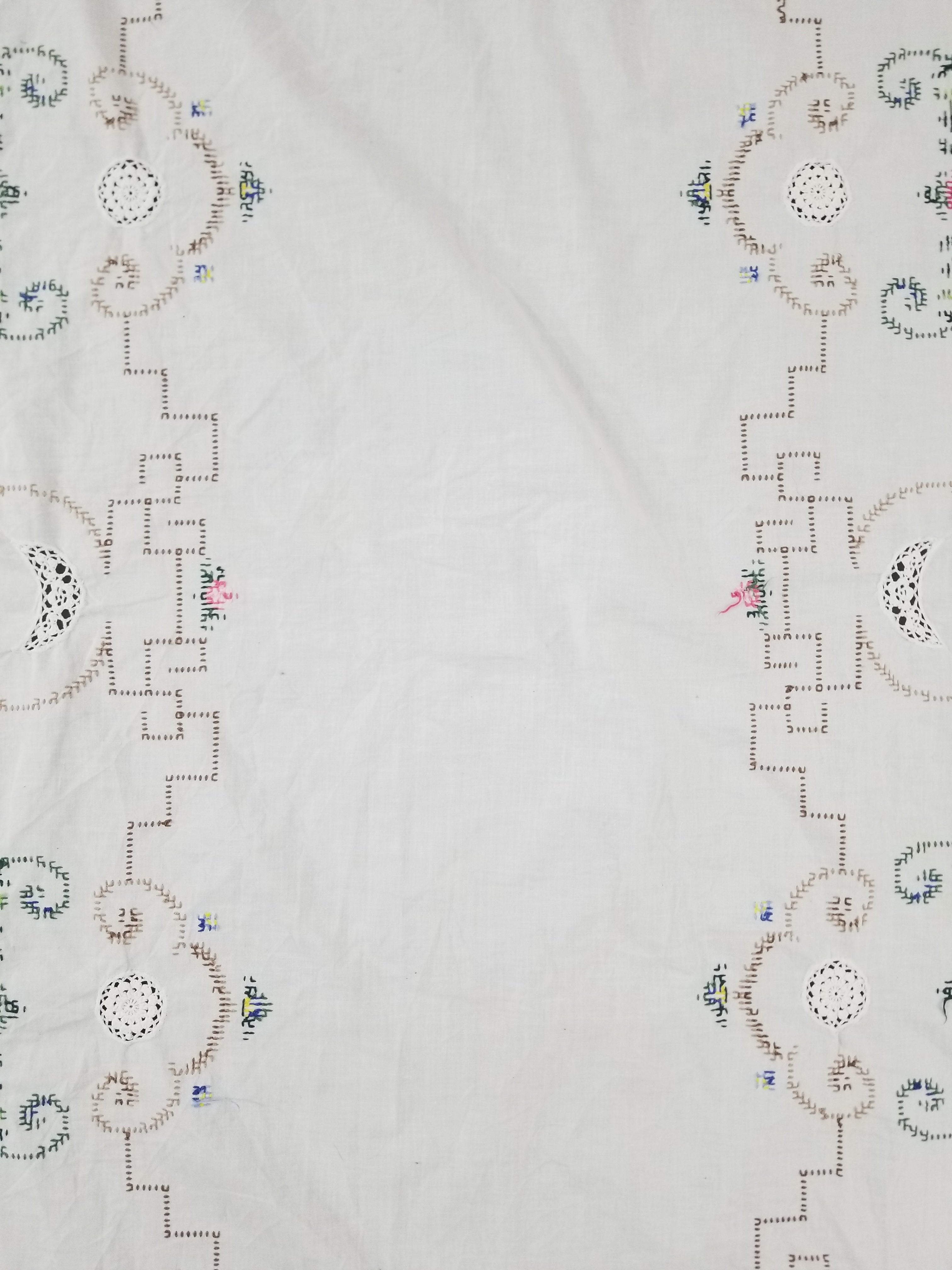Vintage Cross Stitch Hand Embroidered Floral Scalloped Edges Tablecloth 250x168cm