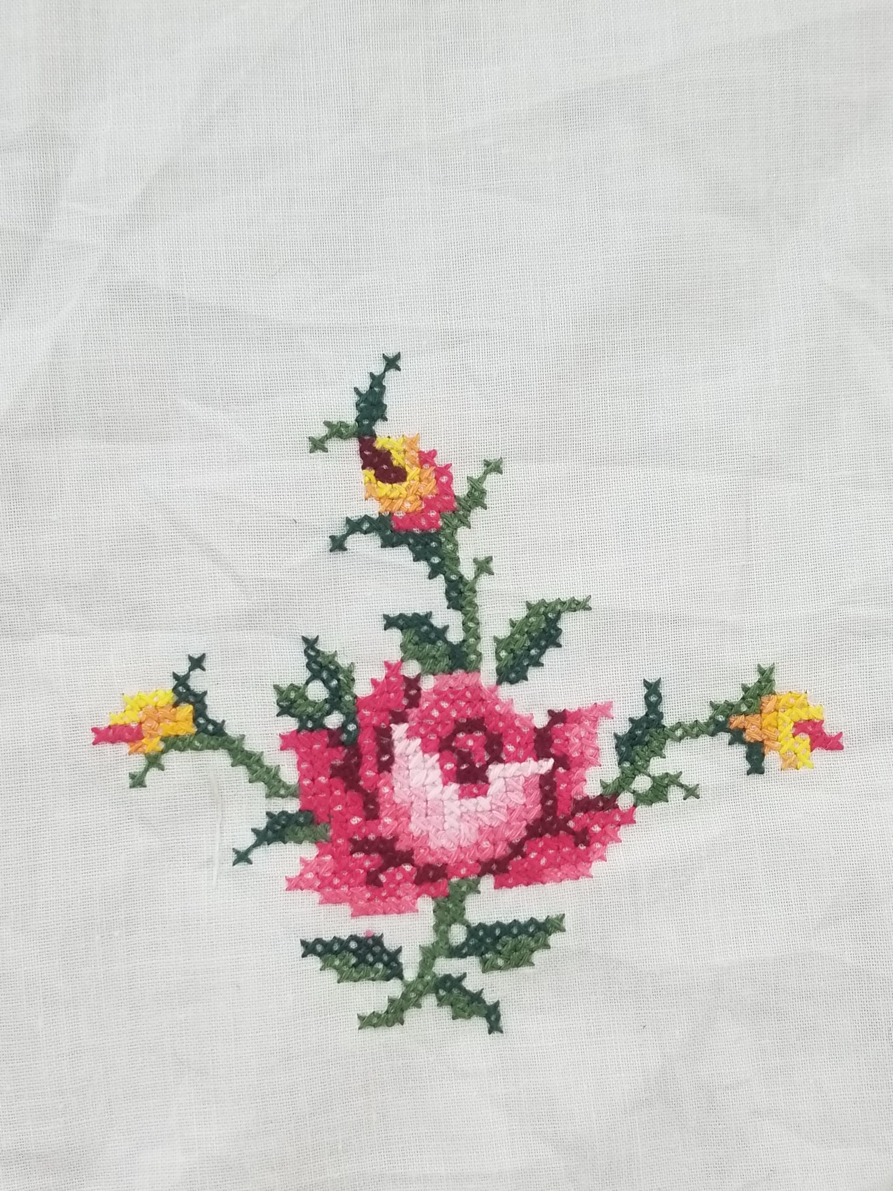 Vintage Beautiful Cross Stitch Hand Embroidered Floral Tablecloth 252x167cm