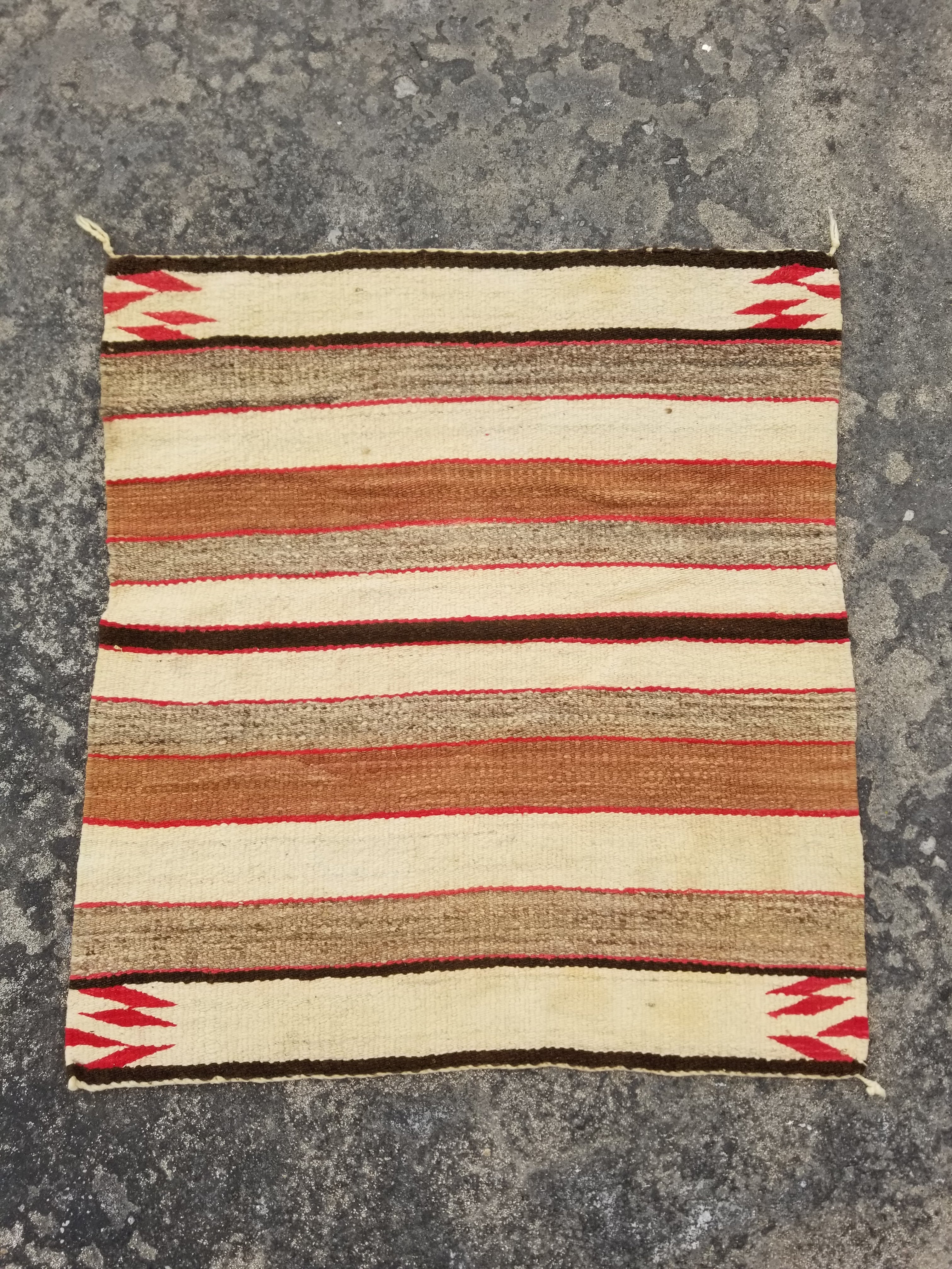 Antique Handwoven Native American Indian Navajo Saddle Blanket Wool Rug 33x30in