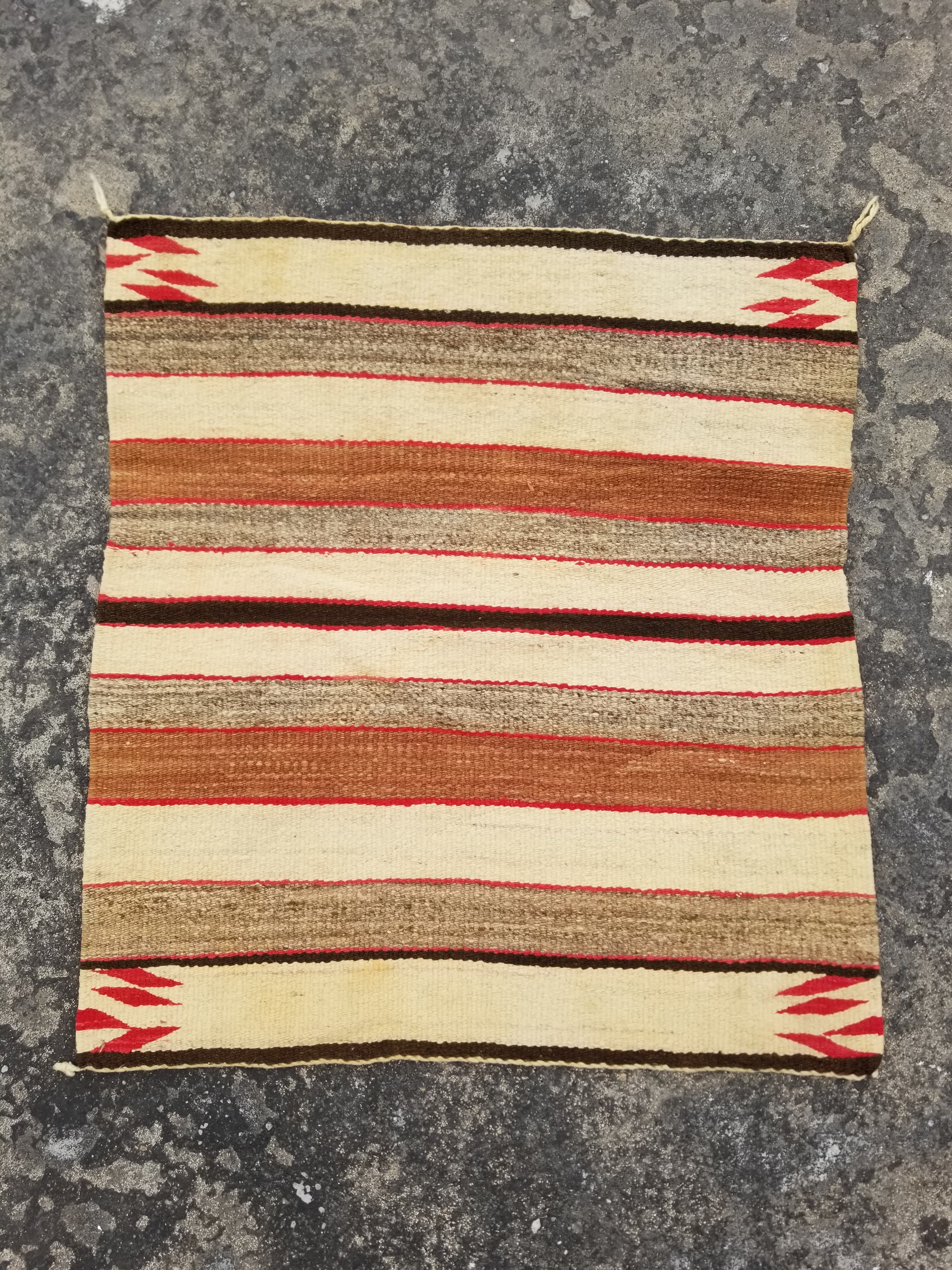 Antique Handwoven Native American Indian Navajo Saddle Blanket Wool Rug 33x30in