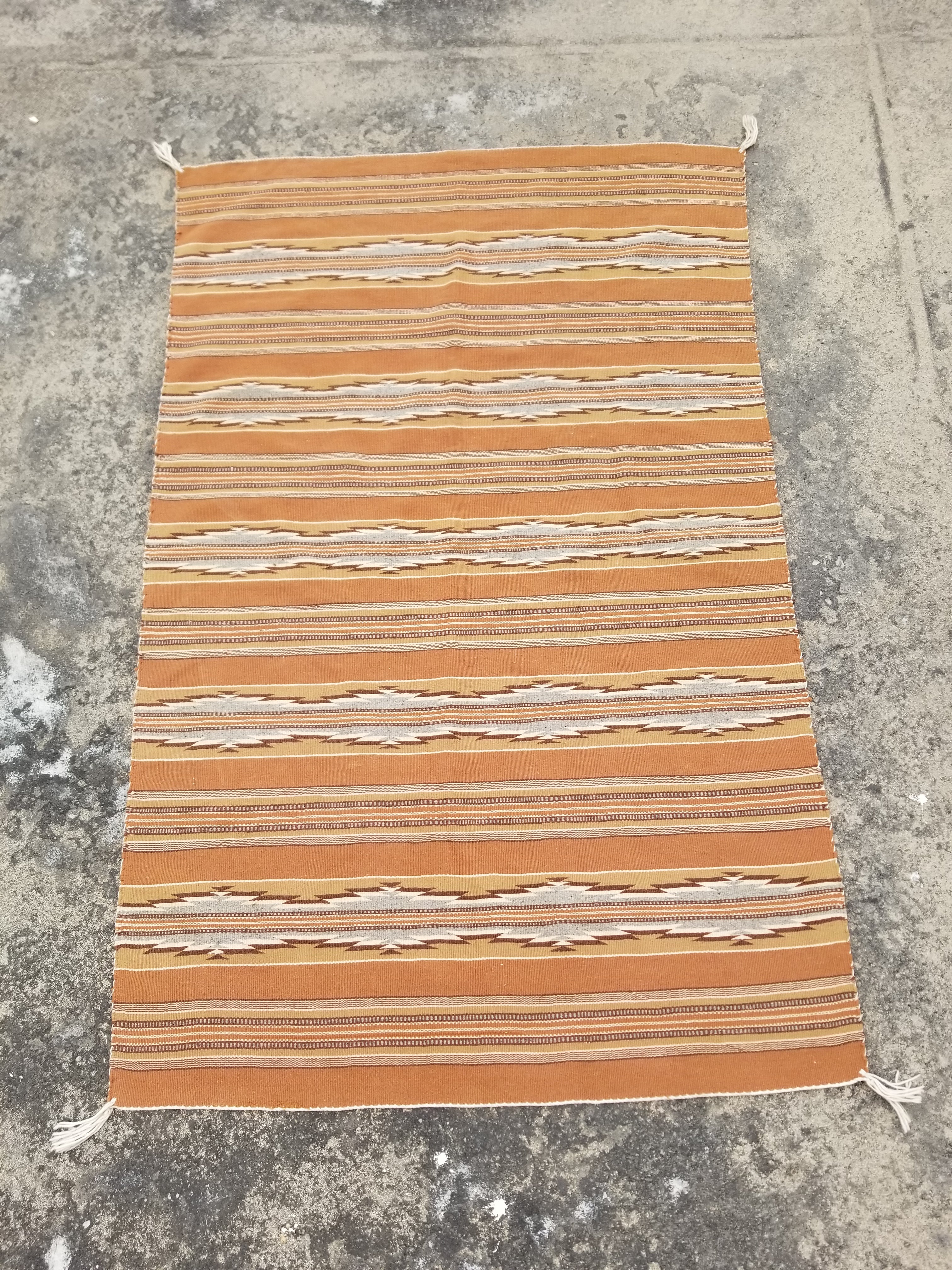 Antique Navajo Handwoven Native American Ganado Style Motifs Wool Rug