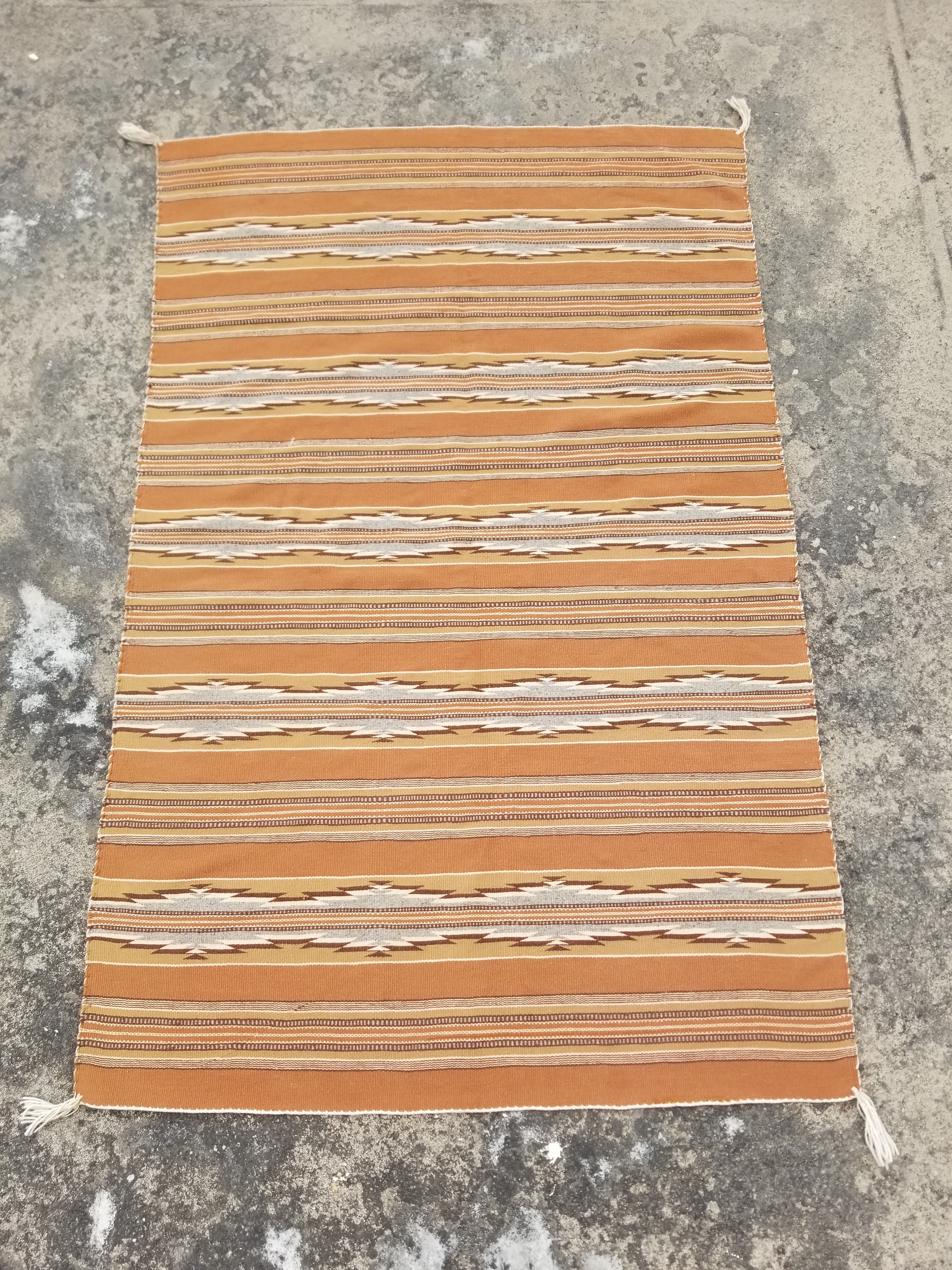 Antique Navajo Handwoven Native American Ganado Style Motifs Wool Rug