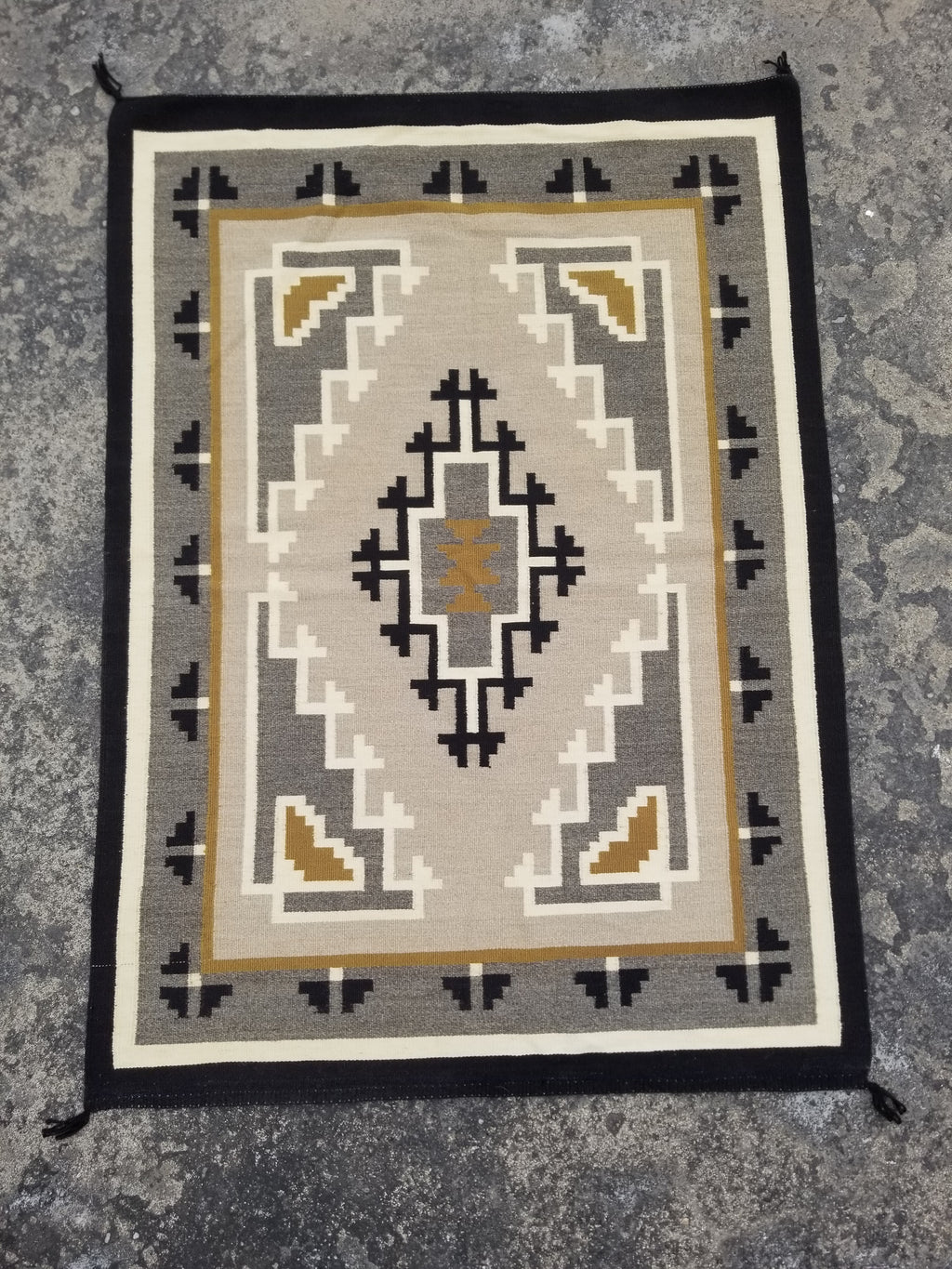 Antique Navajo Handwoven Native American Two Grey Hills Wool Rug 46x34in