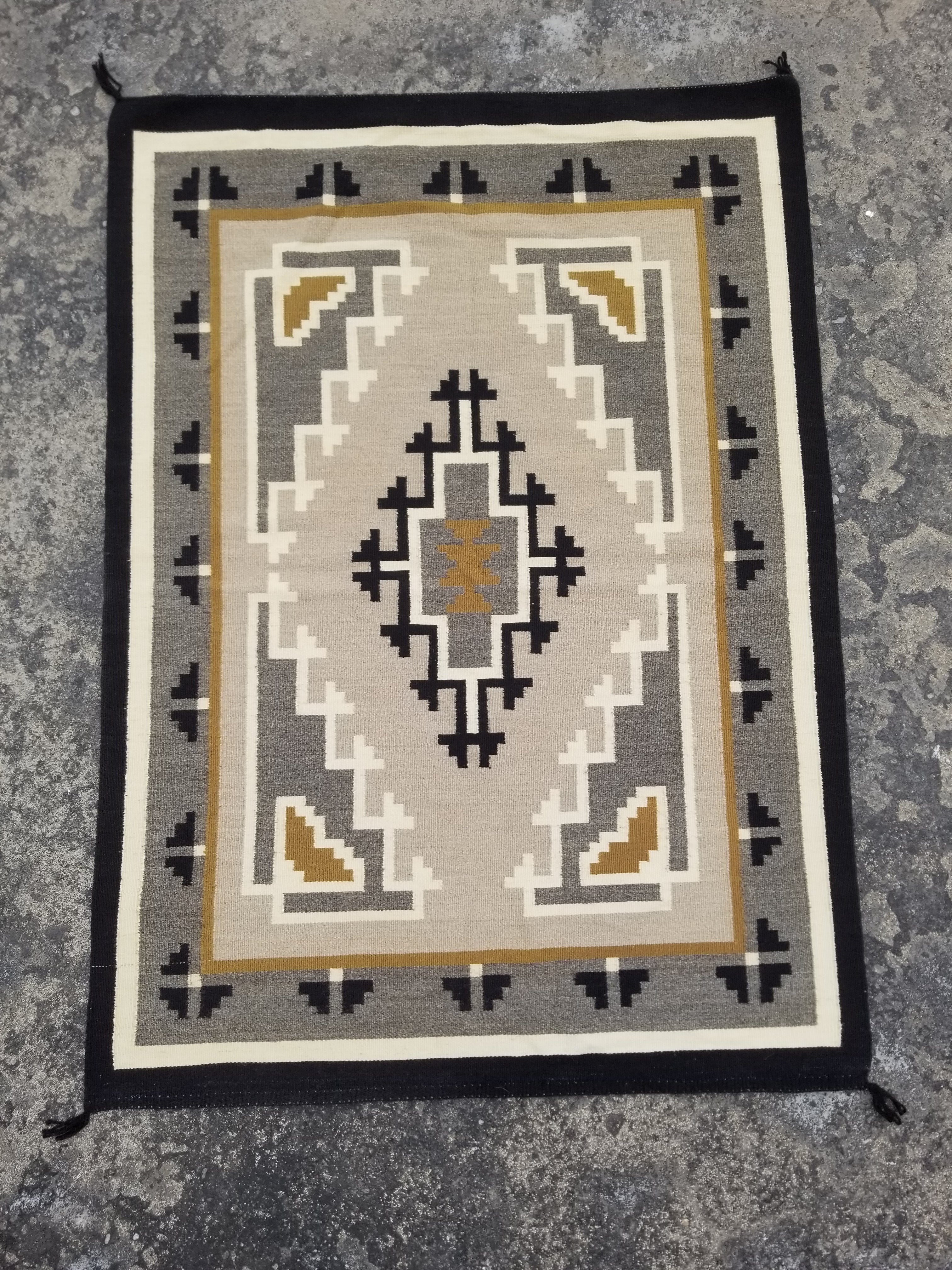 Antique Navajo Handwoven Native American Two Grey Hills Wool Rug 46x34in