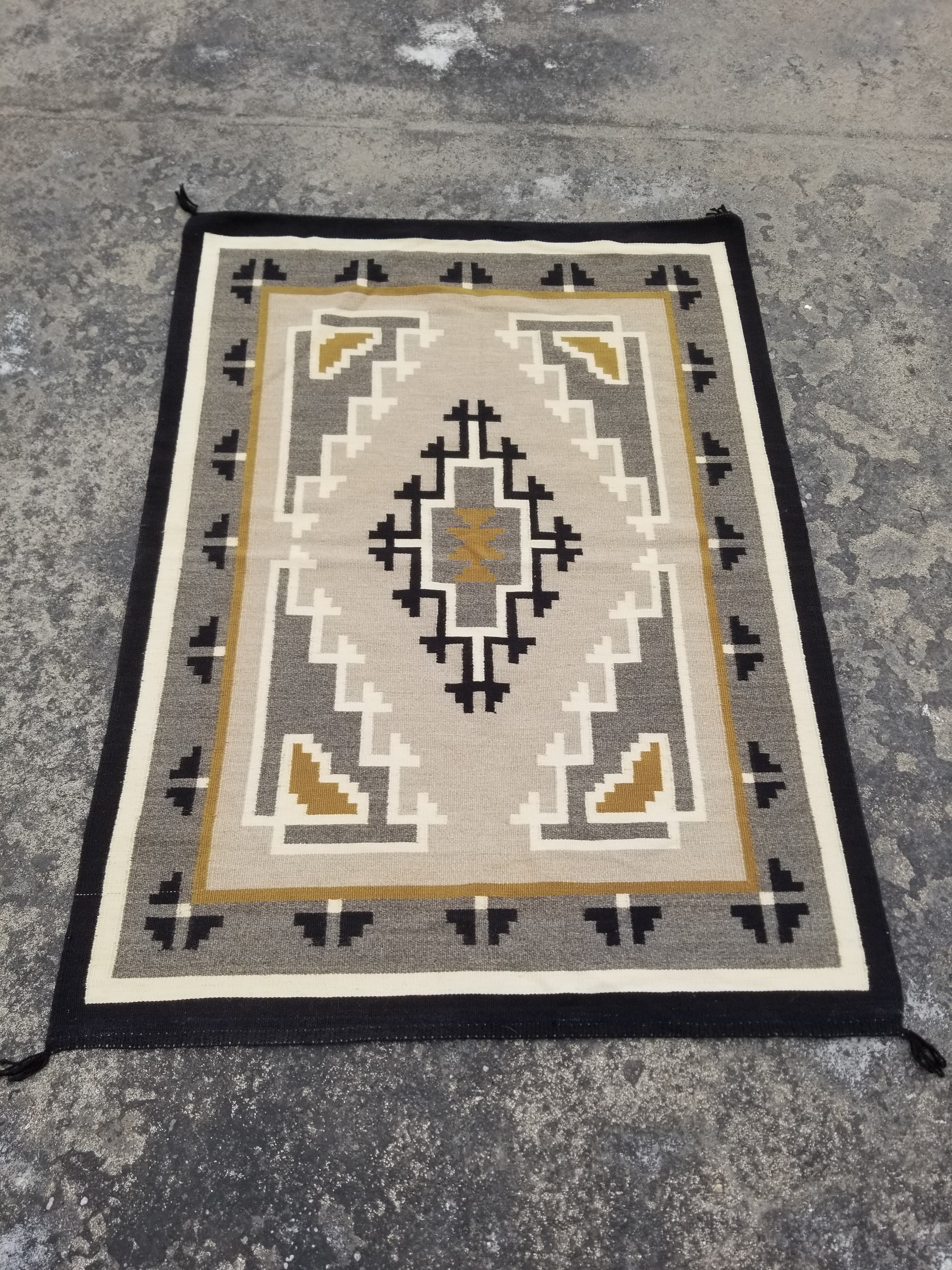 Antique Navajo Handwoven Native American Two Grey Hills Wool Rug 46x34in