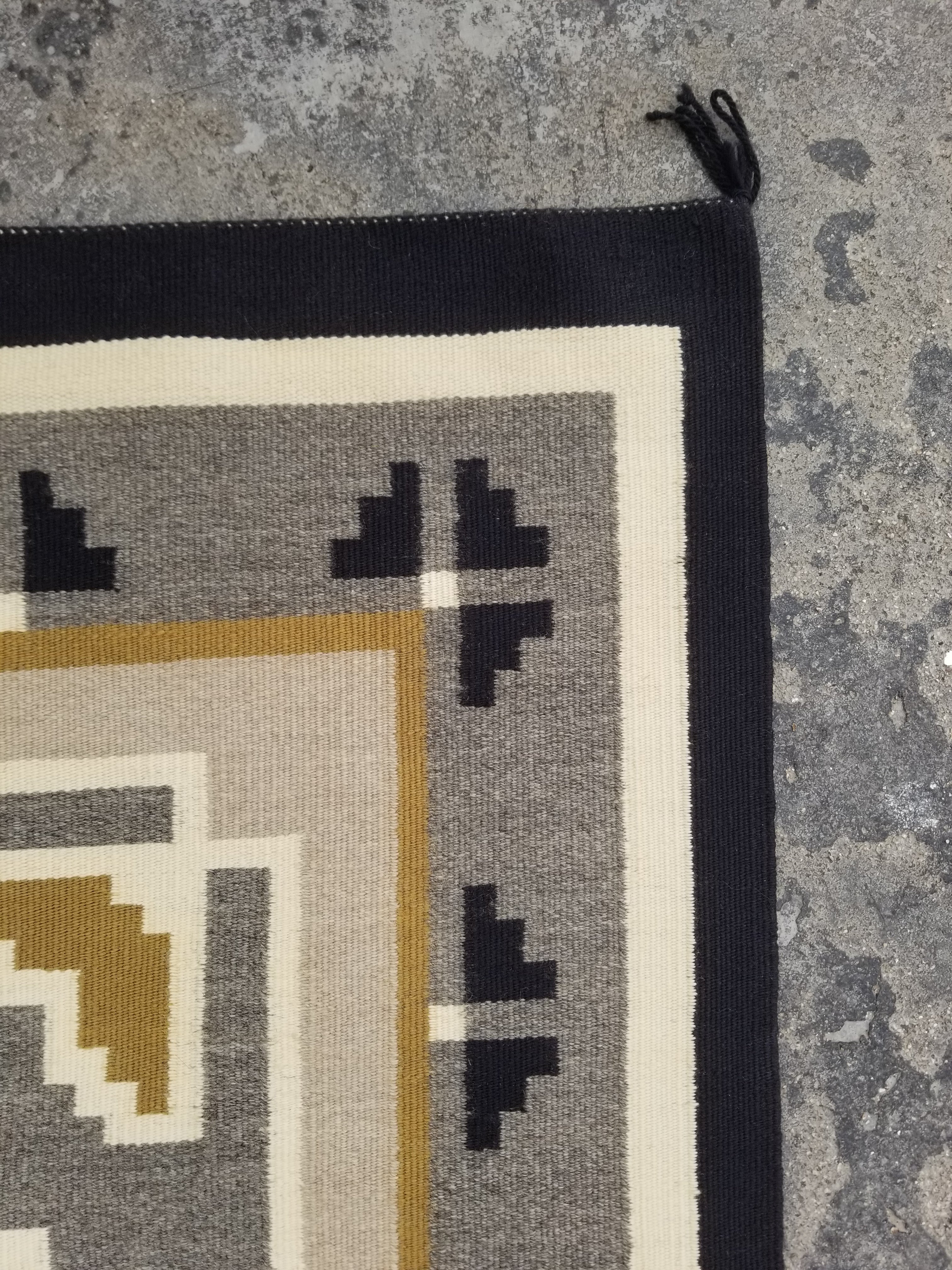 Antique Navajo Handwoven Native American Two Grey Hills Wool Rug 46x34in