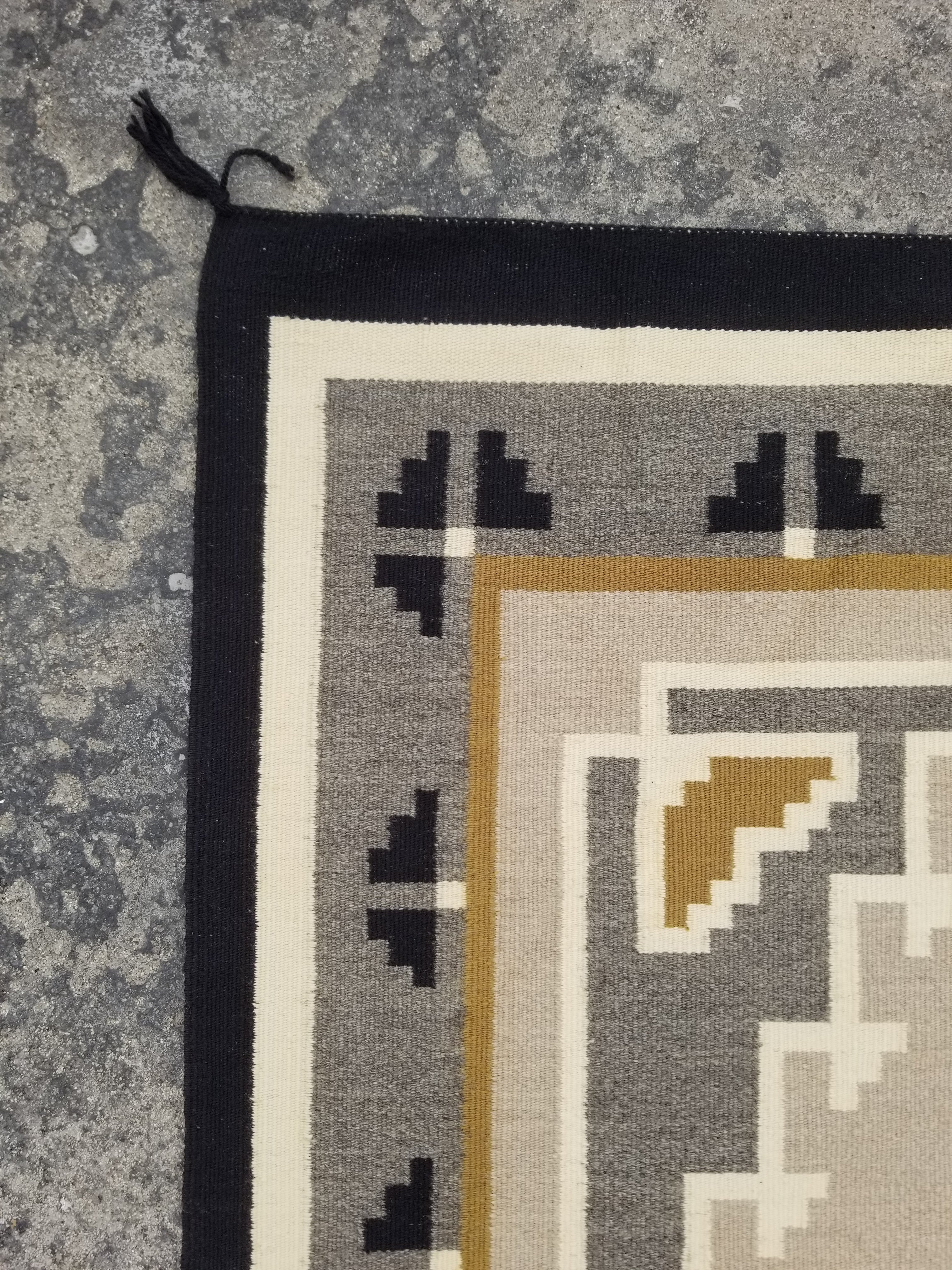 Antique Navajo Handwoven Native American Two Grey Hills Wool Rug 46x34in