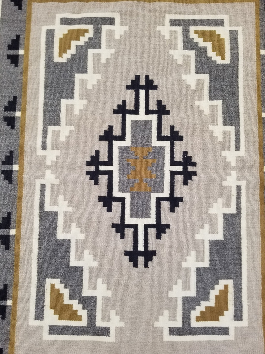 Antique Navajo Handwoven Native American Two Grey Hills Wool Rug 46x34in