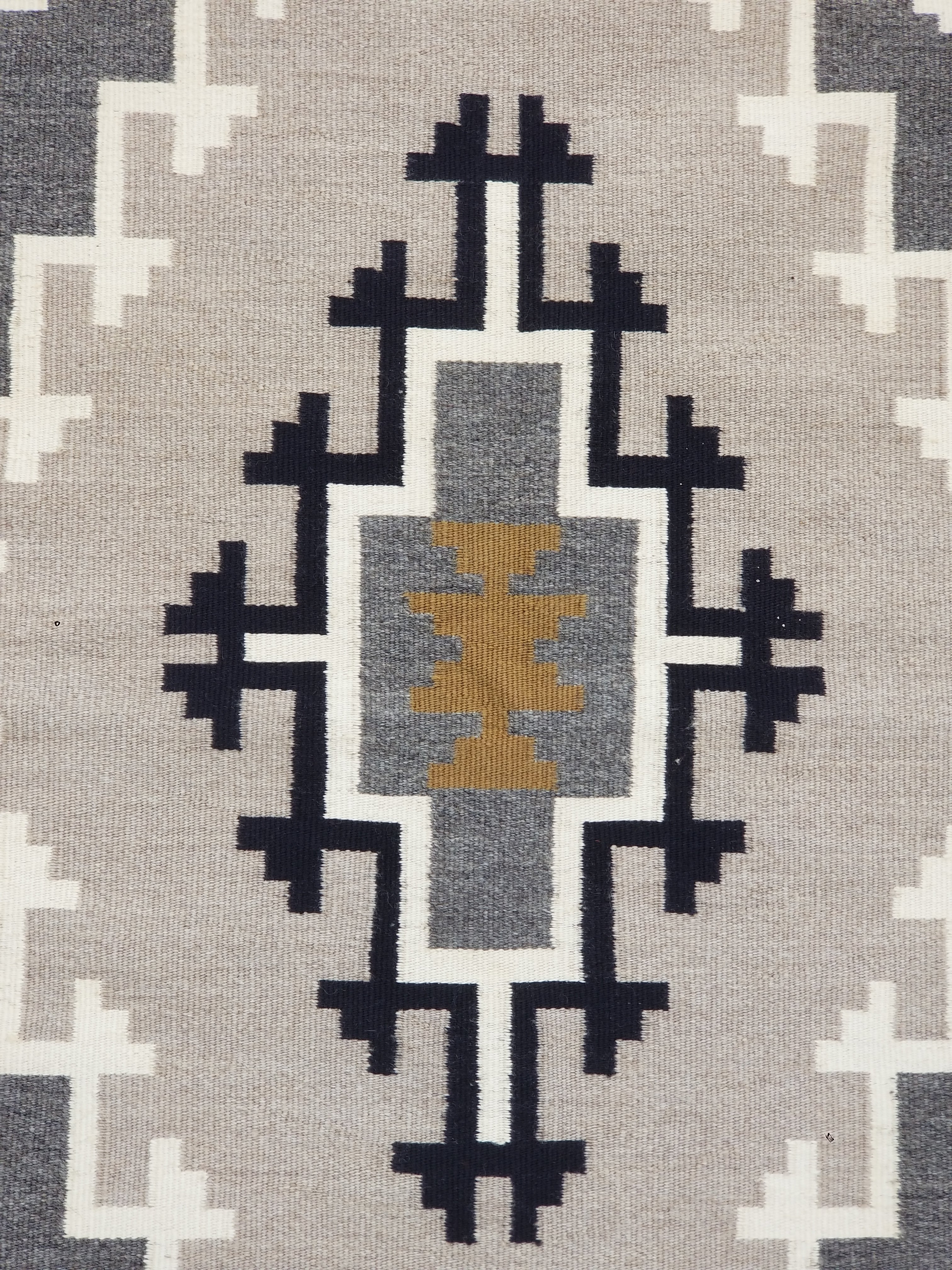 Antique Navajo Handwoven Native American Two Grey Hills Wool Rug 46x34in