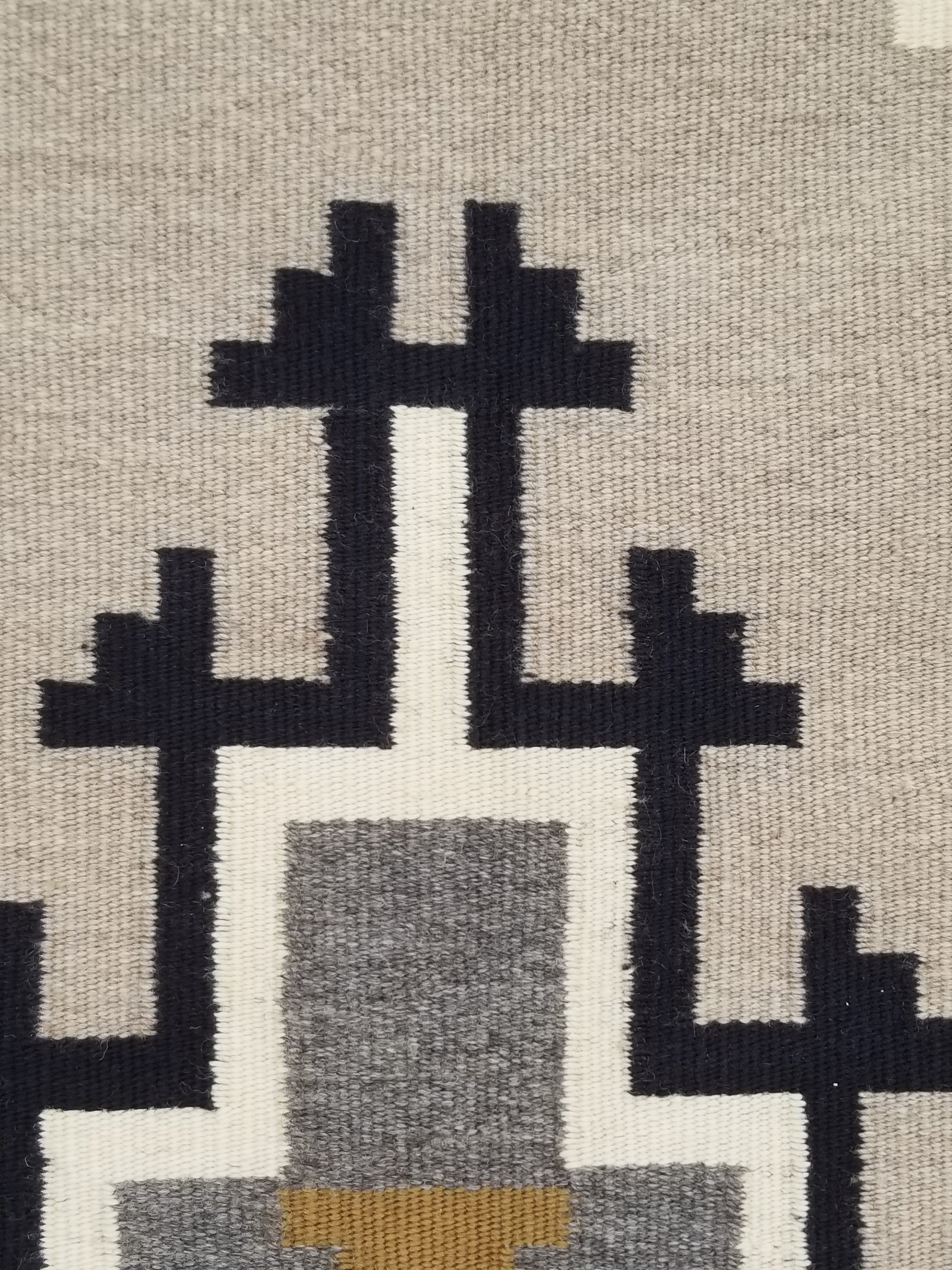 Antique Navajo Handwoven Native American Two Grey Hills Wool Rug 46x34in