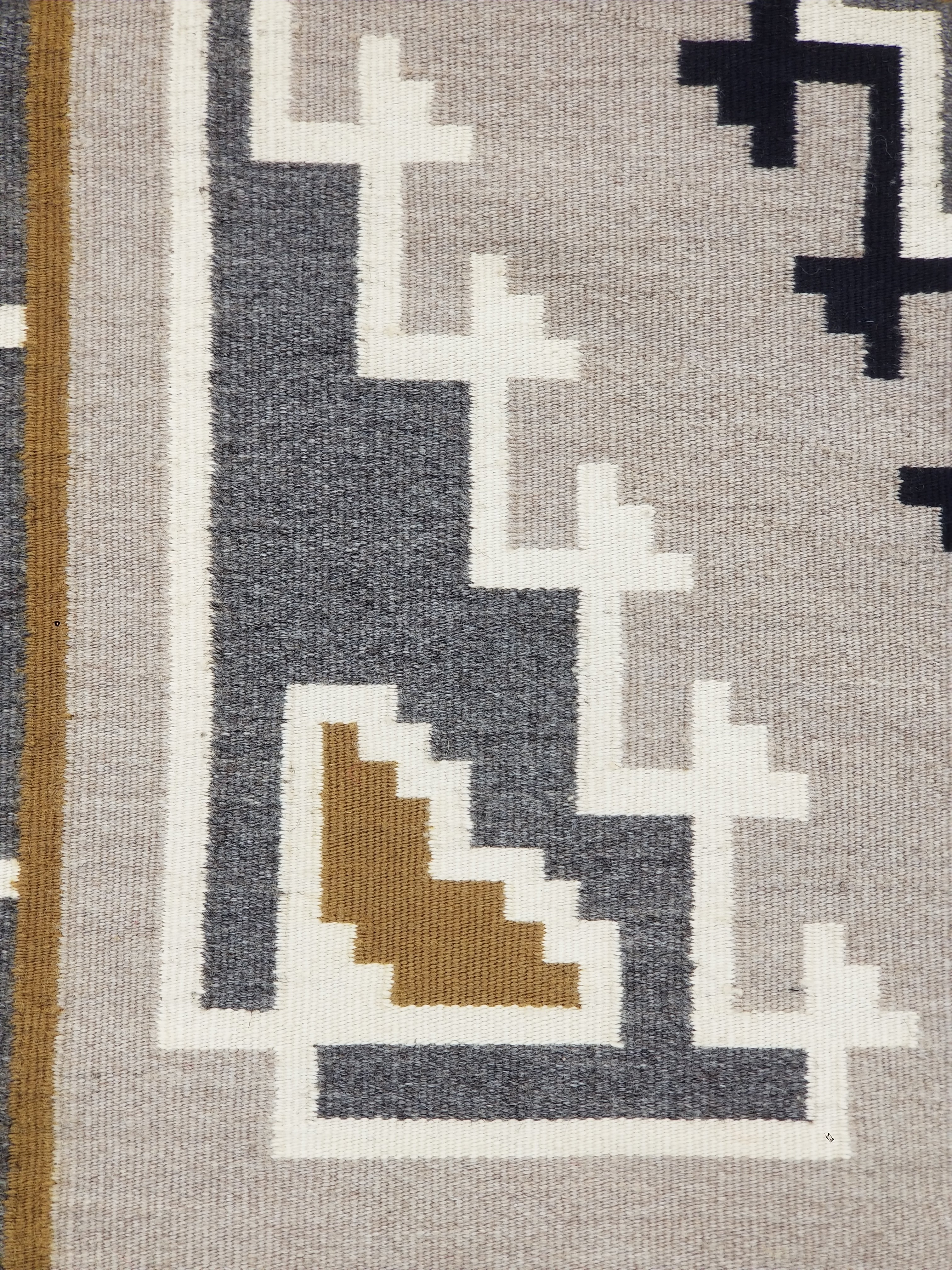 Antique Navajo Handwoven Native American Two Grey Hills Wool Rug 46x34in