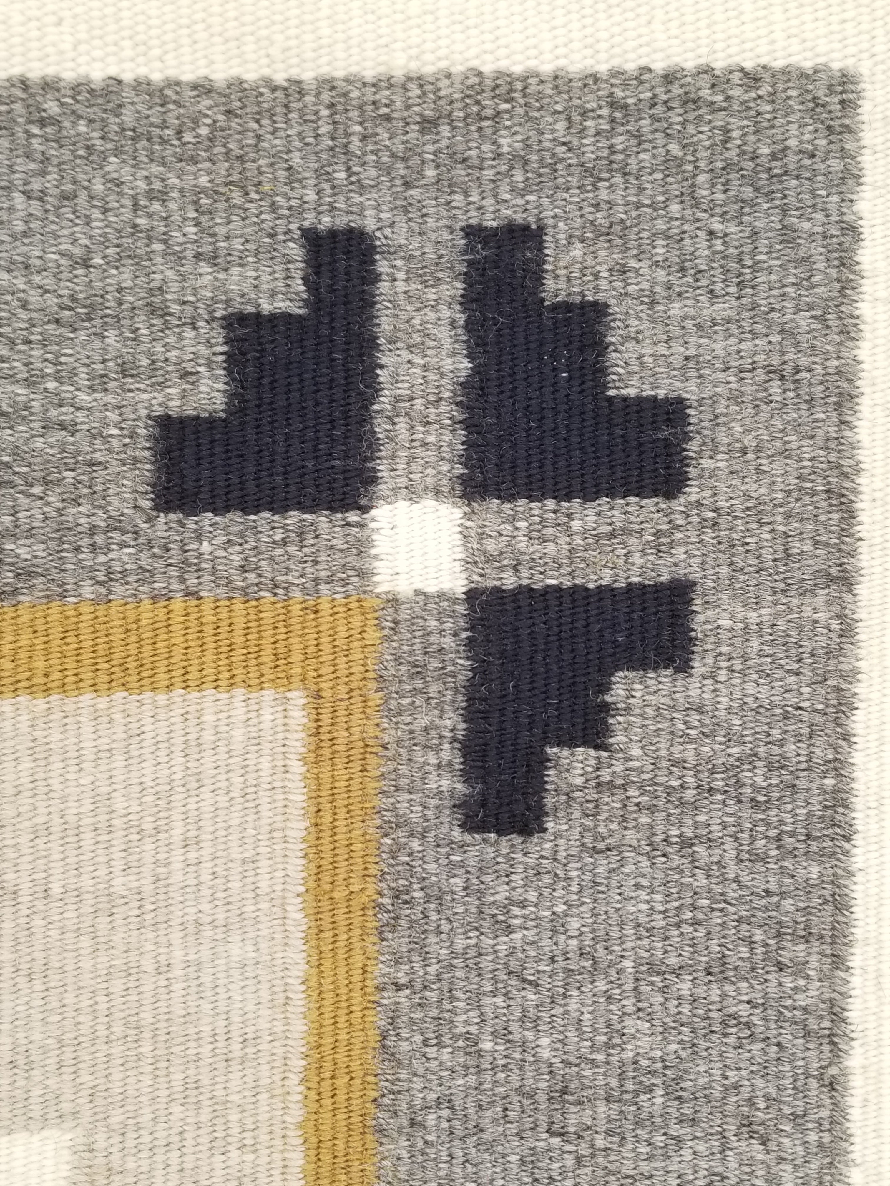 Antique Navajo Handwoven Native American Two Grey Hills Wool Rug 46x34in