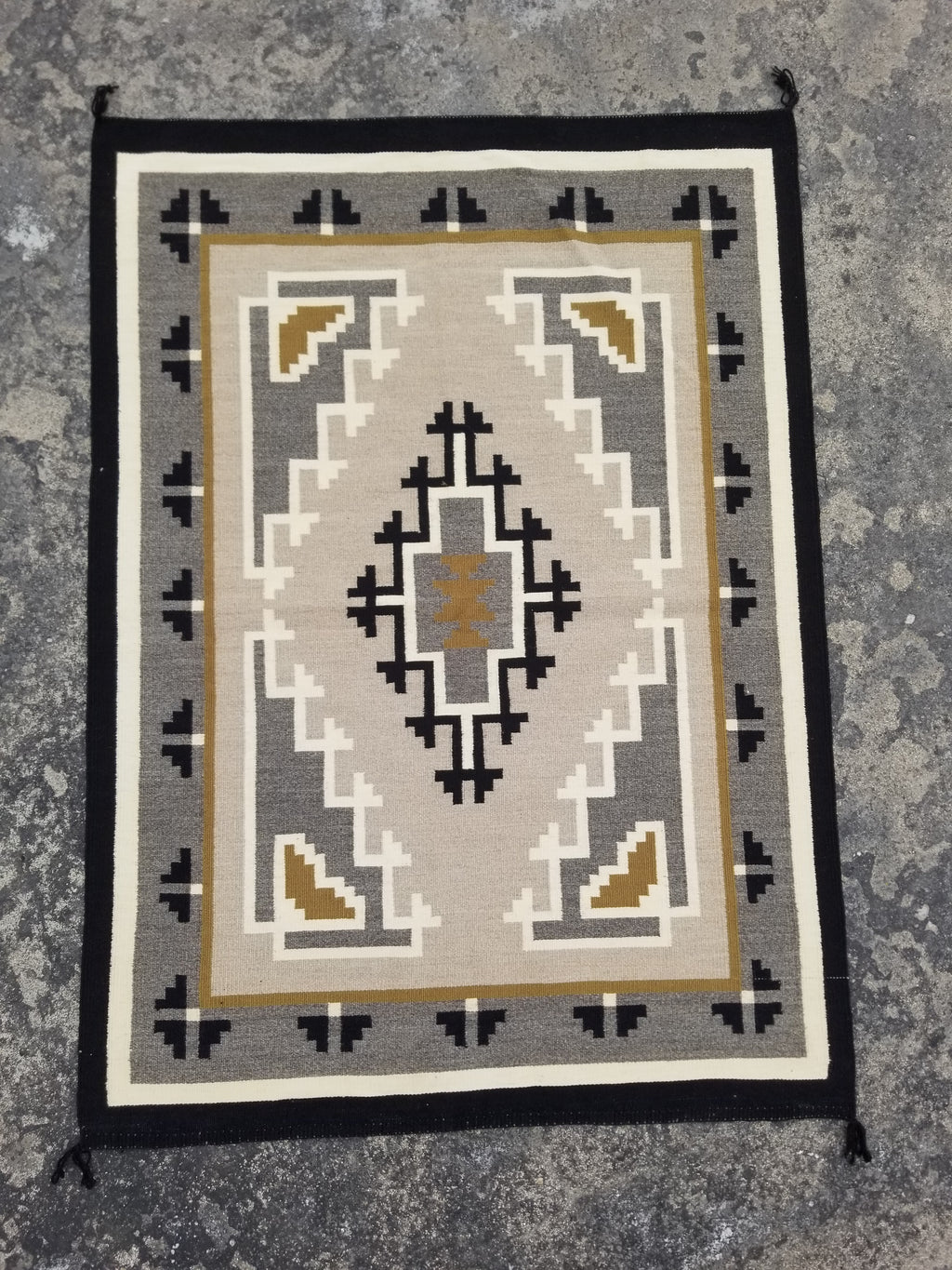Antique Navajo Handwoven Native American Two Grey Hills Wool Rug 46x34in