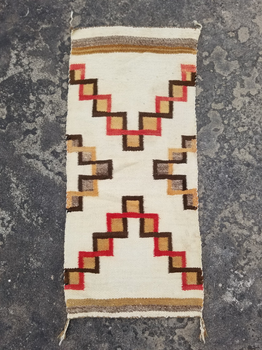 Antique Navajo Handwoven Native American Geometric Pattern Wool Rug 32x14in