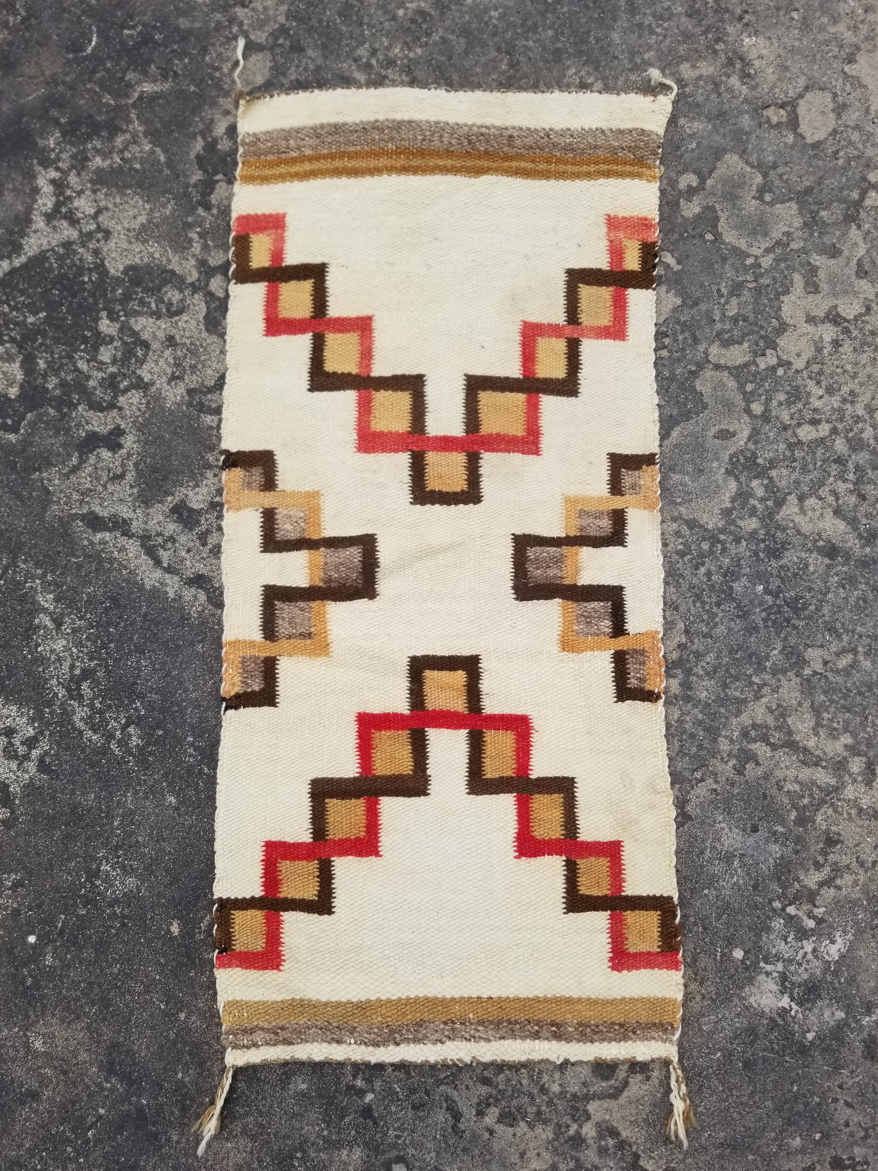 Antique Navajo Handwoven Native American Geometric Pattern Wool Rug 32x14in