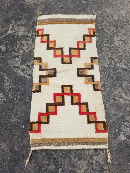 Antique Navajo Handwoven Native American Geometric Pattern Wool Rug 32x14in