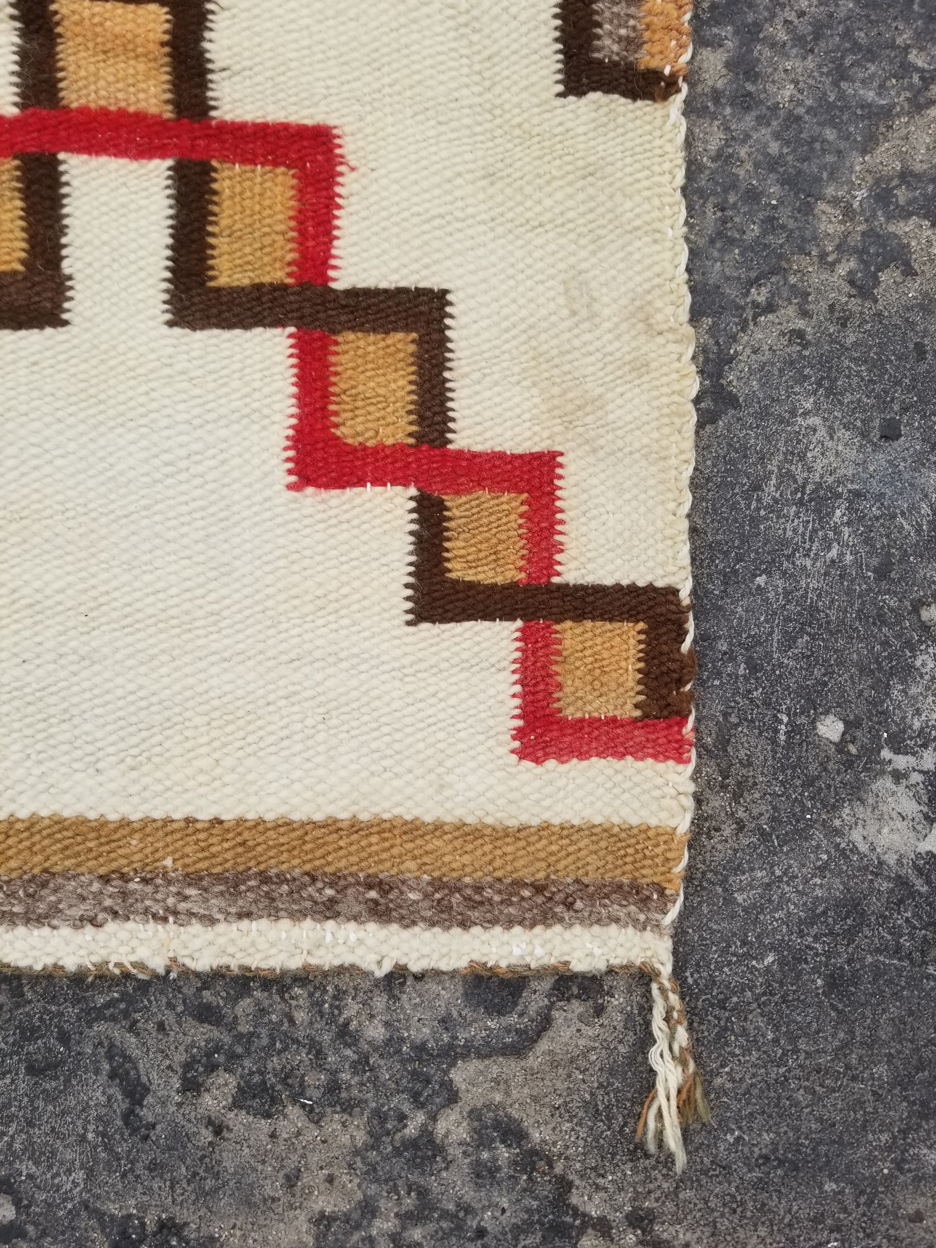 Antique Navajo Handwoven Native American Geometric Pattern Wool Rug 32x14in