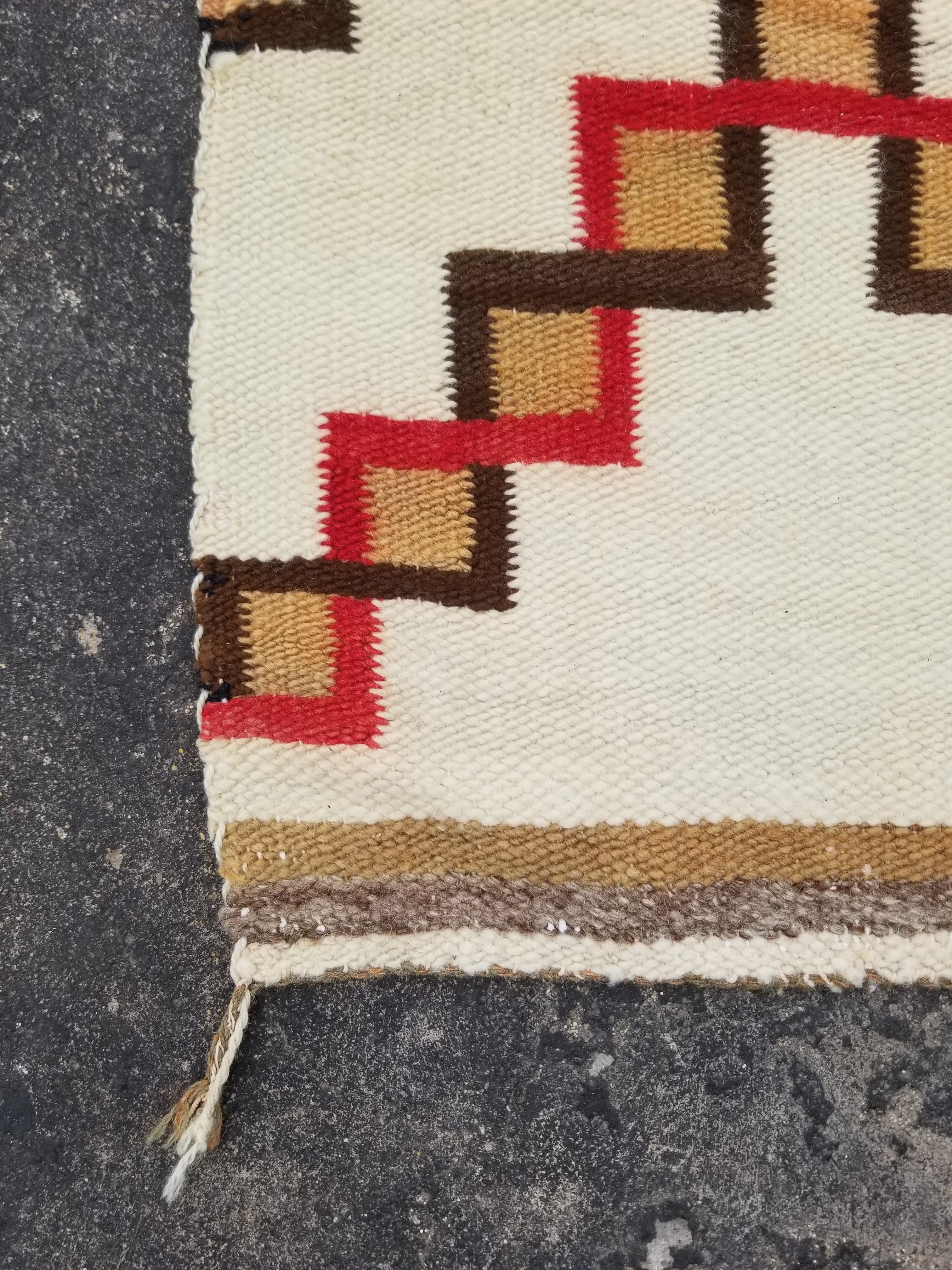 Antique Navajo Handwoven Native American Geometric Pattern Wool Rug 32x14in