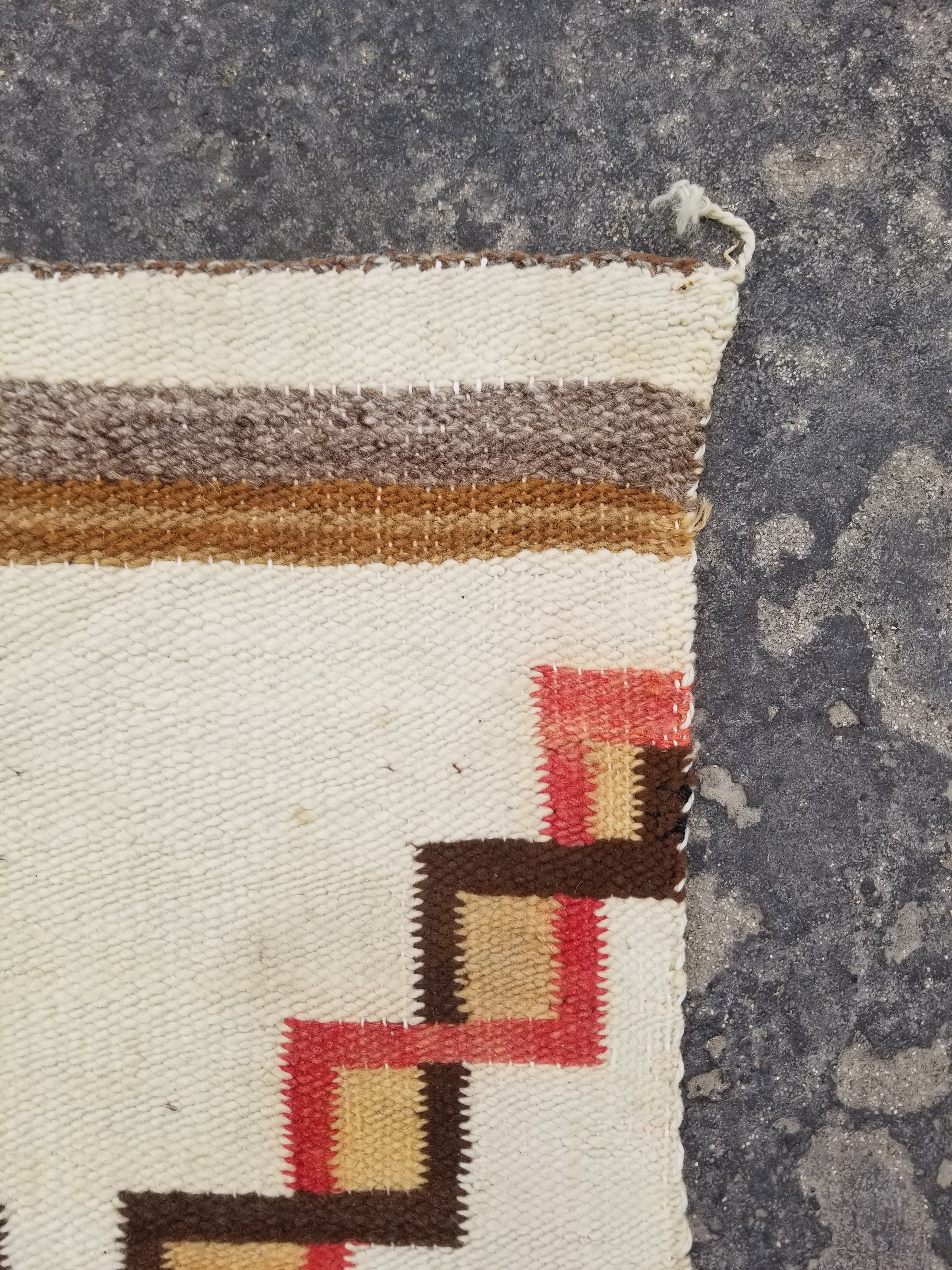Antique Navajo Handwoven Native American Geometric Pattern Wool Rug 32x14in