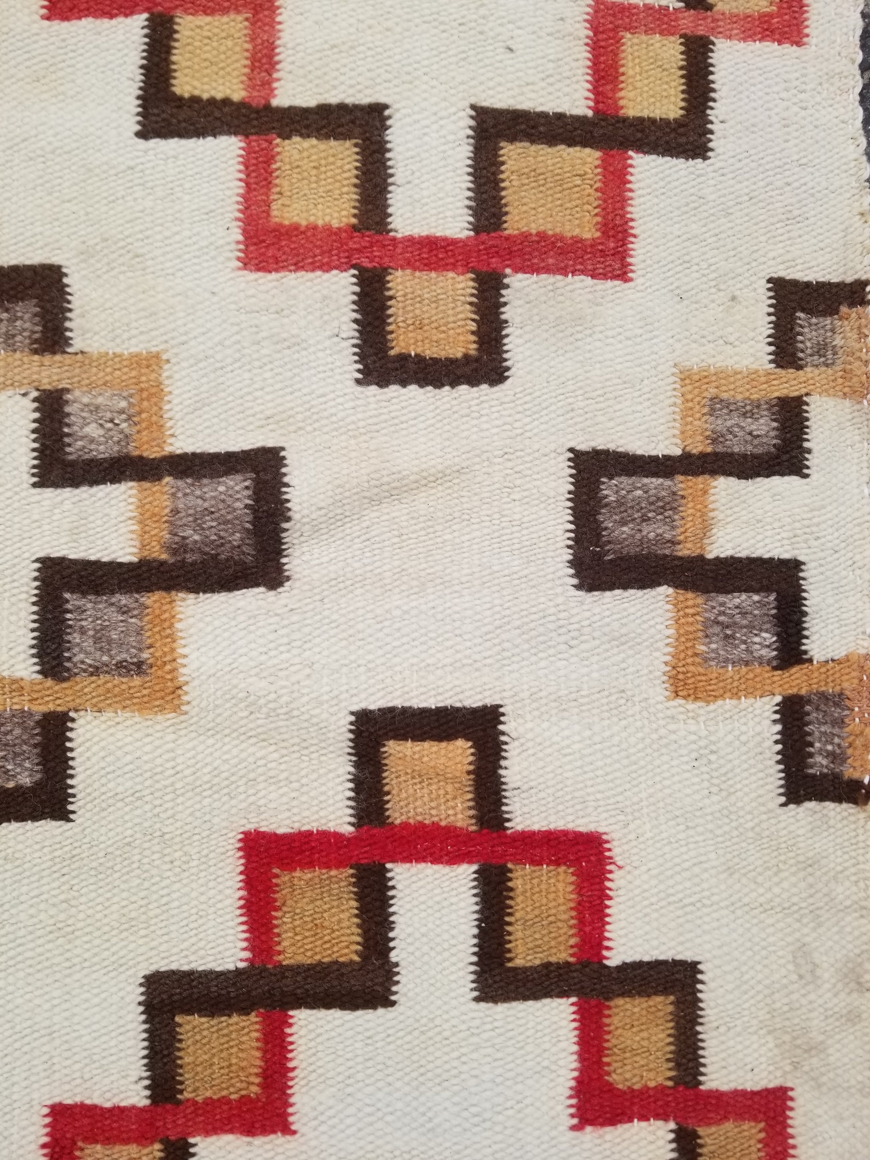 Antique Navajo Handwoven Native American Geometric Pattern Wool Rug 32x14in