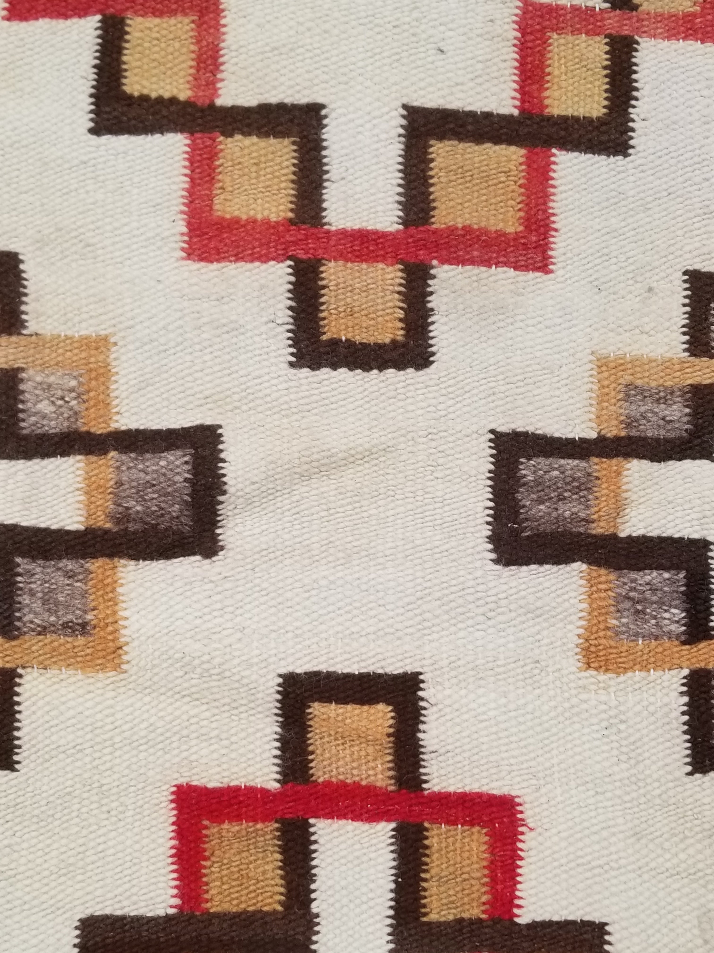 Antique Navajo Handwoven Native American Geometric Pattern Wool Rug 32x14in
